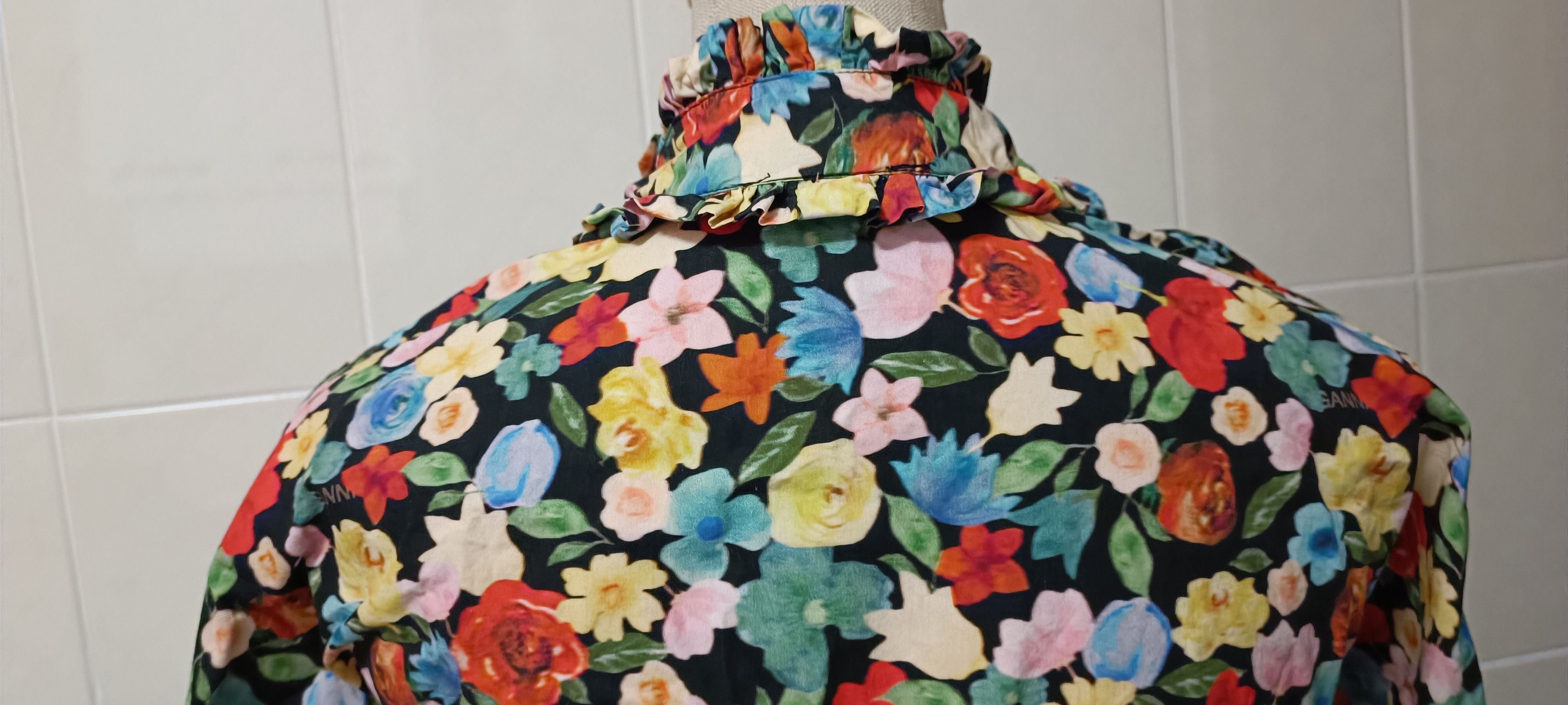 Ganni Tie-Neck Multicolor Floral - Print Cotton -Poplin Maxi Dress Size S / US 4 / IT 40 - 10 Thumbnail