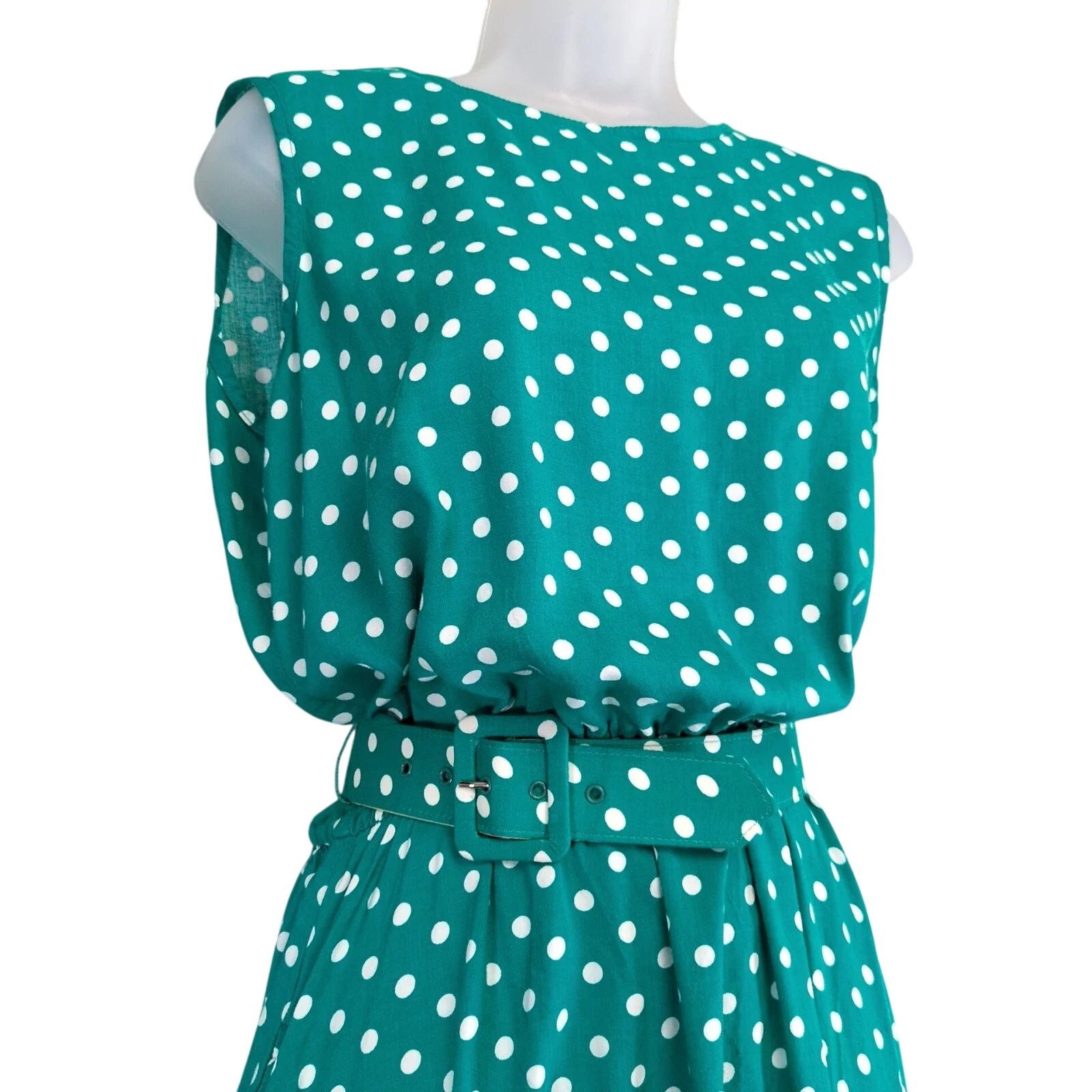 Blair Vtg Blair Boutique Green Polka Dot Midi Dress, Matching Belt Size XL / US 12-14 / IT 48-50 - 2 Thumbnail