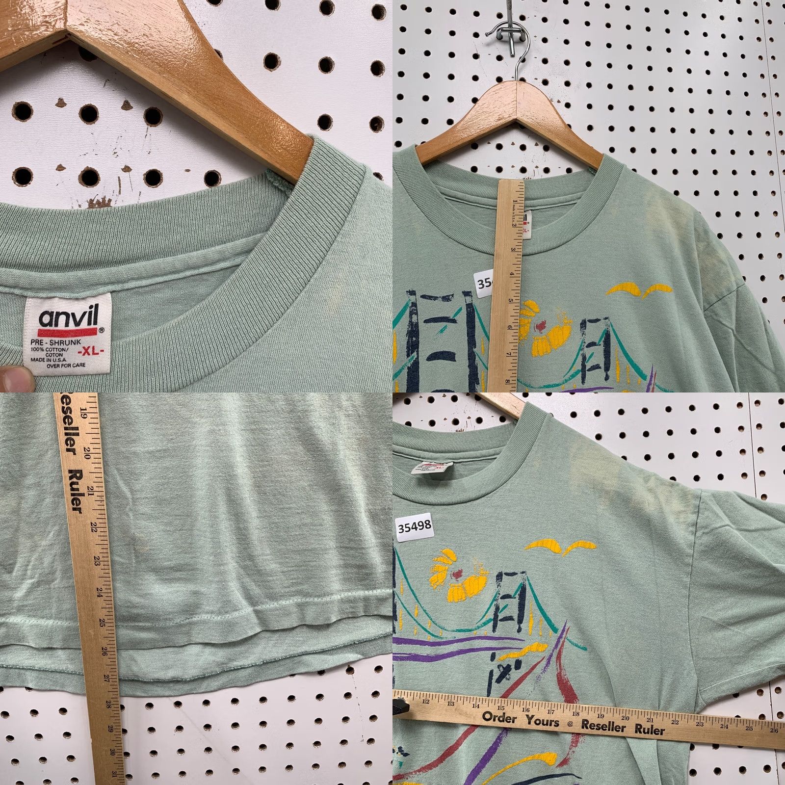 Anvil VINTAGE San Francisco Shirt Mens XL 90s Green Golden State Bridge Single Stitch 23x28 Nike Size US XL / EU 56 / 4 - 8 Thumbnail