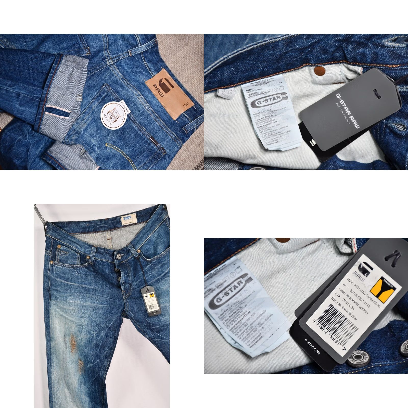 G-Star G-Star Raw 3301 Low Tapered RL Ravage Denim Selvedge Red Listing Jea ns W31/L34 Men Blue Cotton 100% 34in Inseam Vintage-Style? Size US 31 - 8 Thumbnail