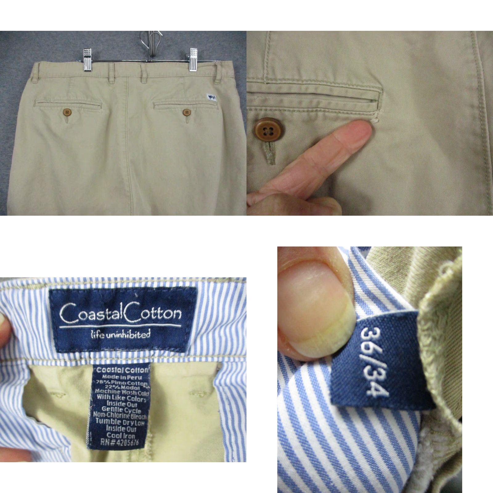 Vintage Coastal Cotton Pants 36x34 Mens Pima Modal Blend Flat Front Khaki Stretch Size US 36 / EU 52 - 9 Thumbnail
