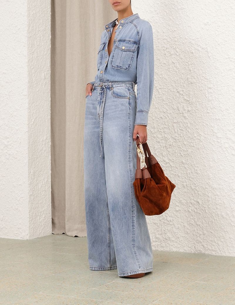 Zimmermann oc11z0226 Illuminate Scoop Denim Shirt in Blue Size S / US 4 / IT 40 - 3 Thumbnail