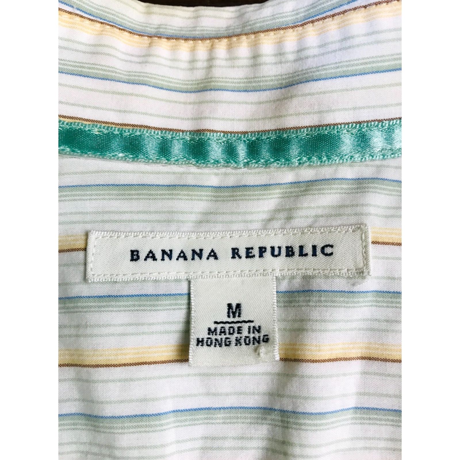 Banana Republic Banana Republic Shirt Womens Medium White Green Yellow Button Up 3/4 Sleeve Striped Casual Modern Fall Spring Summer Size M / US 6-8 / IT 42-44 - 5 Thumbnail