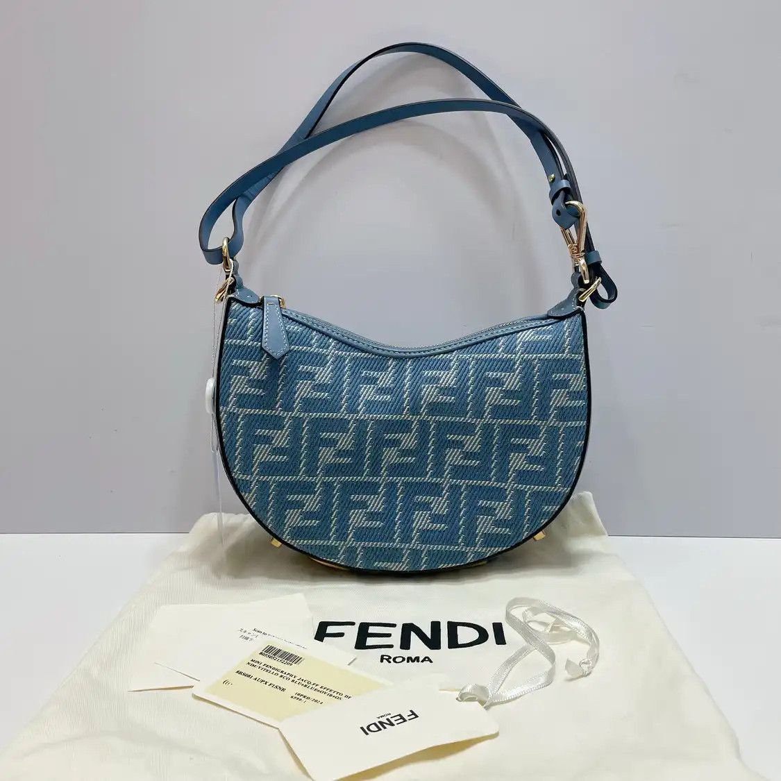 Fendi FENDI Fendigraphy mini blue denim doubleF crossbody bag Size ONE SIZE - 1 Thumbnail