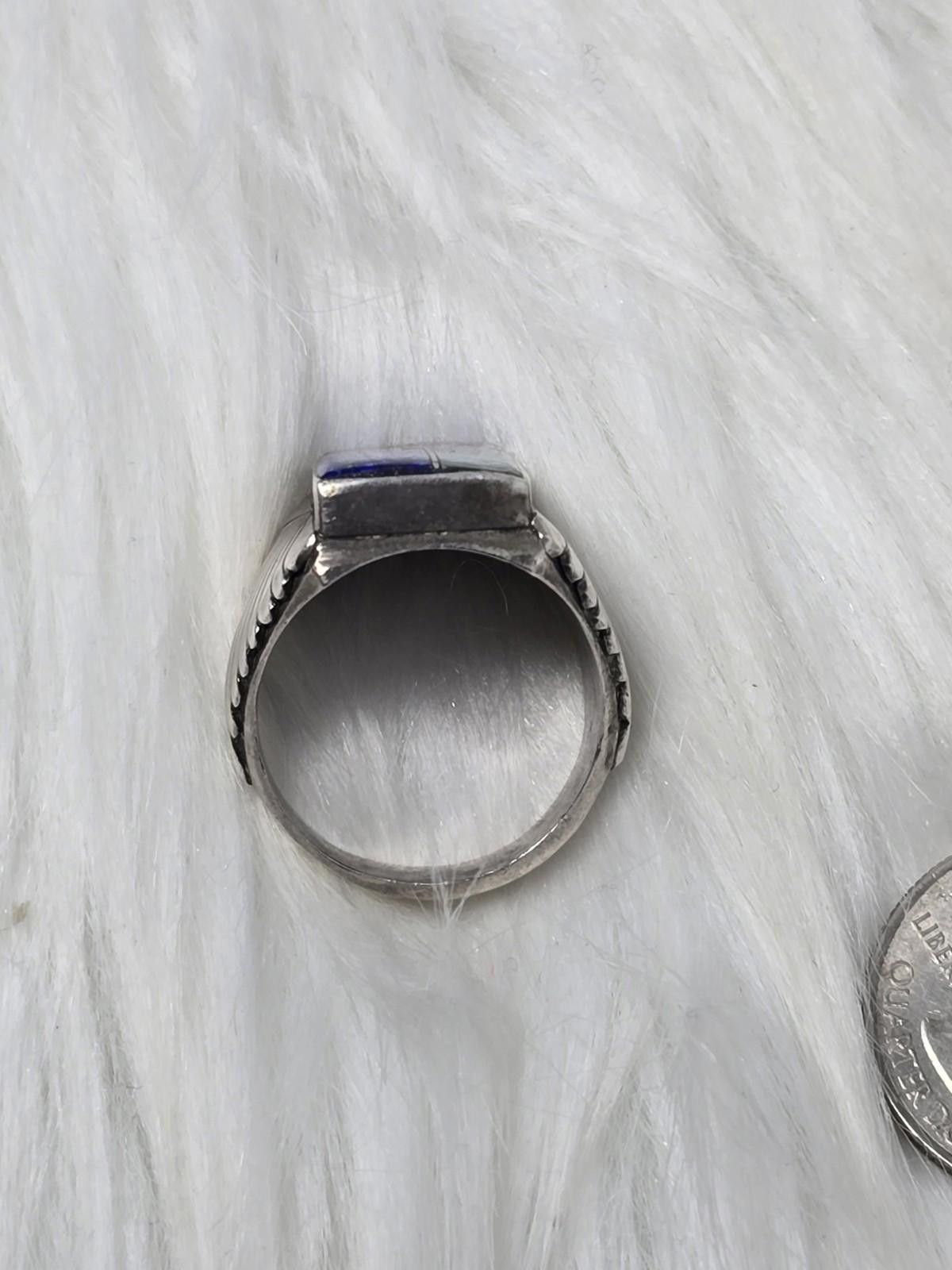 Other Navajo Sterling Inlay Ring ML Lapis Coral Turquoise Signed Size ONE SIZE - 6 Thumbnail