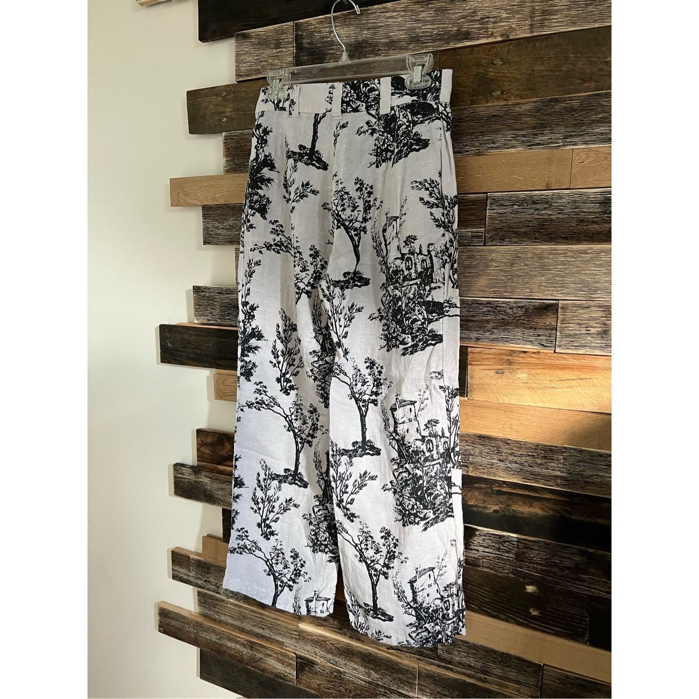 Joie Joie NWT Pants Wide Leg Linen Tree Printed Ivory/Black Pocke Size 32" / US 10 / IT 46 - 2 Thumbnail
