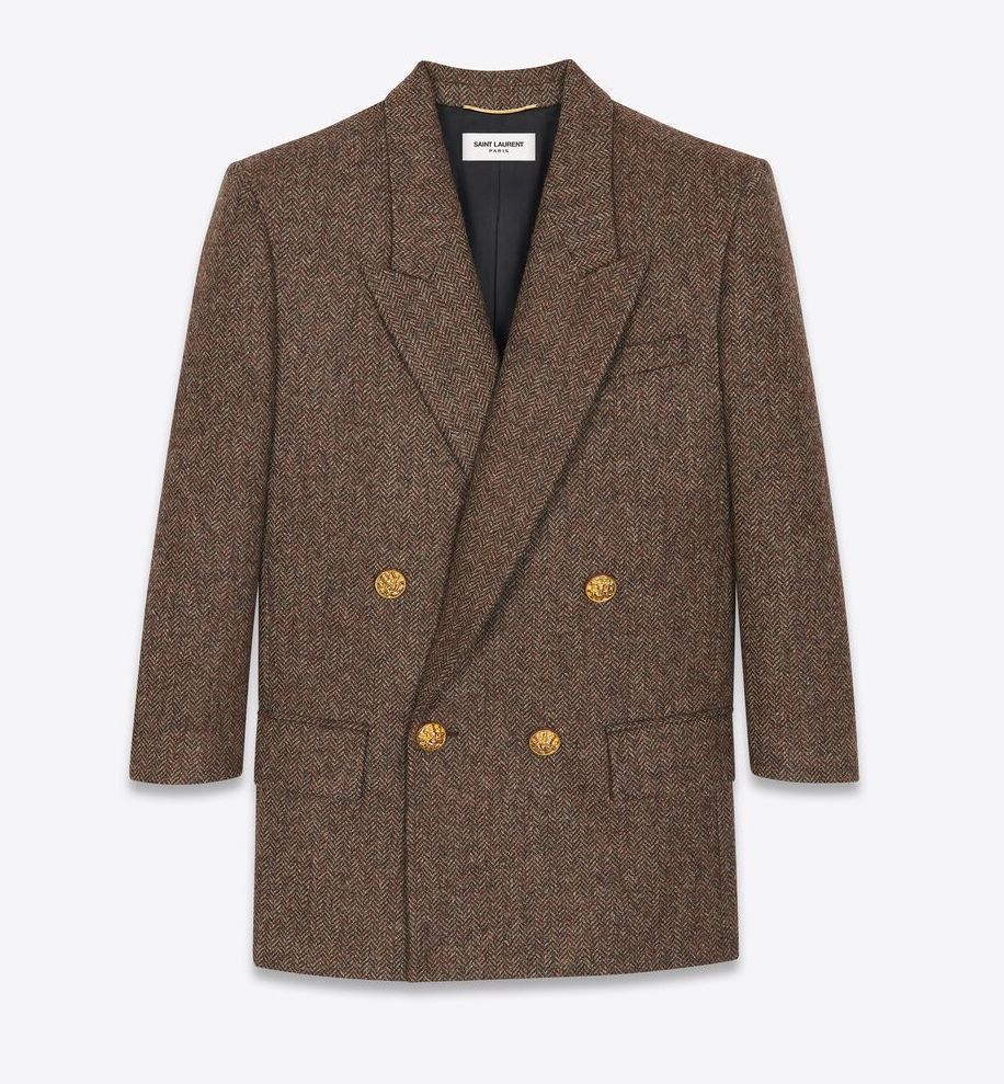 Saint Laurent Paris o1s1wg111124 Double Breasted Jacket in Chevron Wool in Brown Size XS / US 0-2 / IT 36-38 - 1 Thumbnail