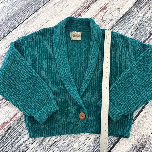Vintage Vintage Wool “ALPS” Women's Teal Cardigan Boxy Sweater Size S / US 4 / IT 40 - 10 Thumbnail