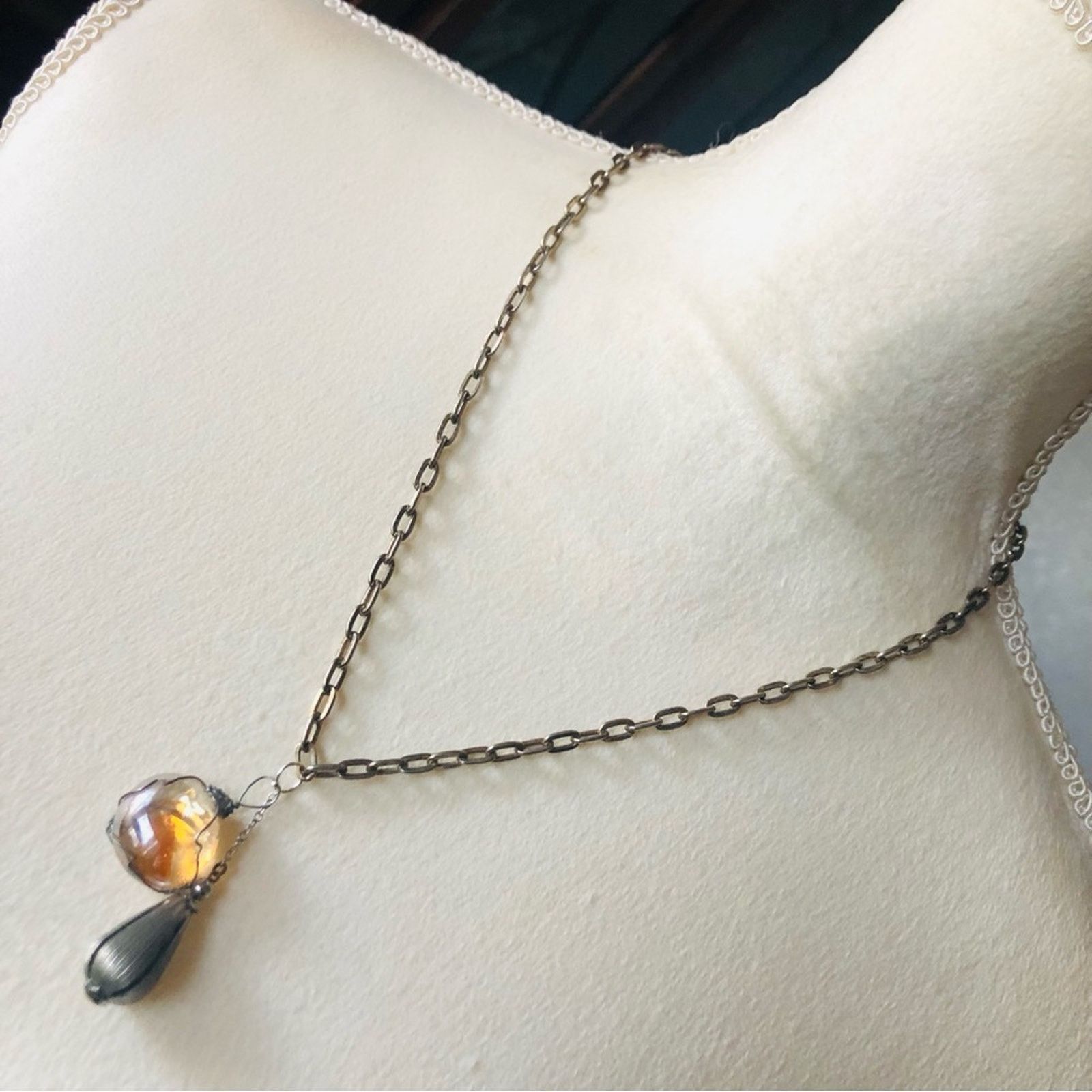 Handmade Handcrafted repurpose silver wired glass necklace Size ONE SIZE - 1 Thumbnail