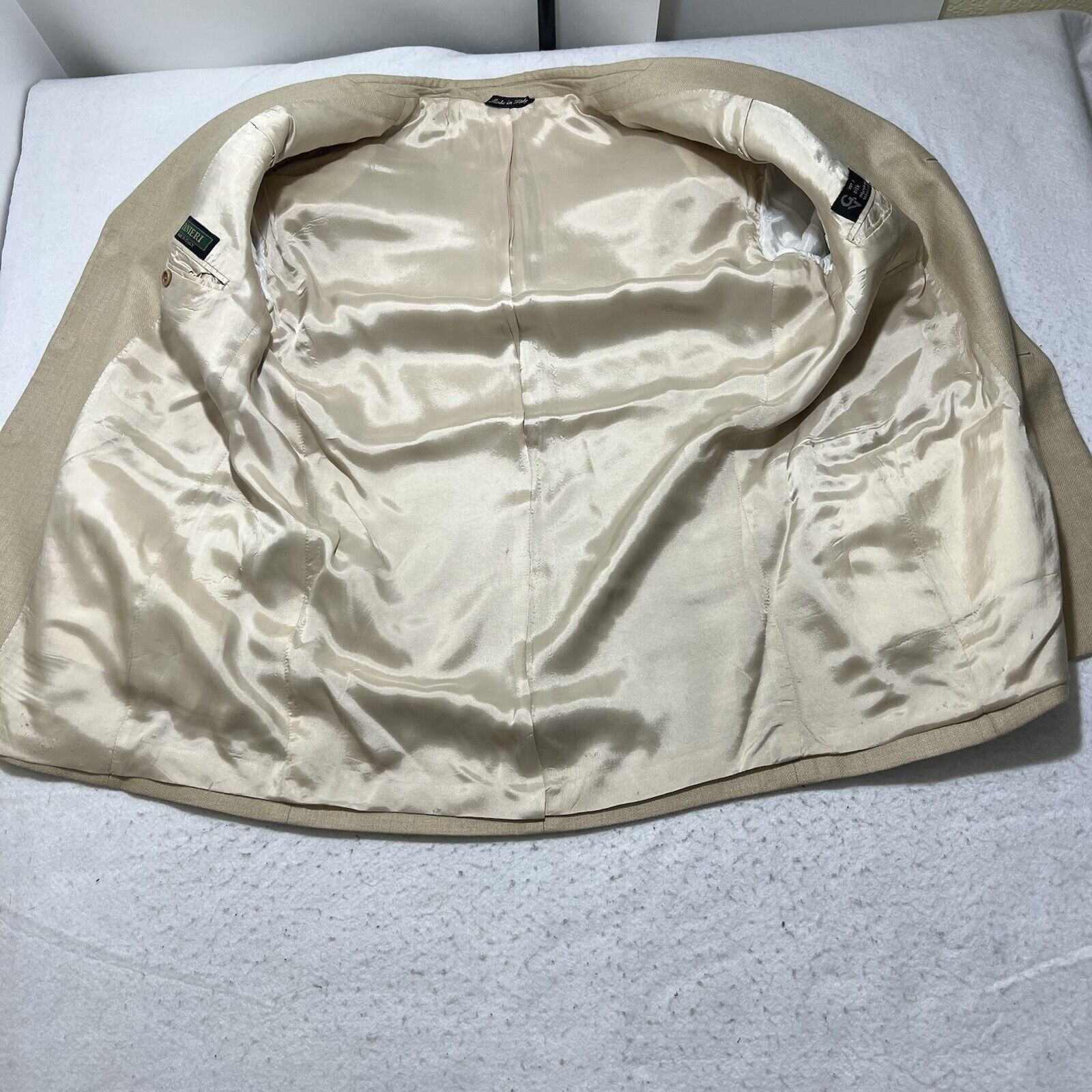 Zanieri Zanieri Italy Silk Blend Suit Jacket Beige Herringbone Coat Size 42R - 6 Thumbnail