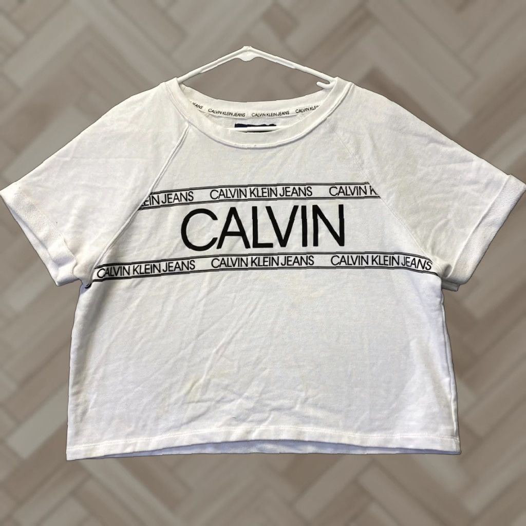Calvin Klein Calvin Klein Jeans Cropped Sweatshirt Women L White Pullover 98-43 Size L / US 10 / IT 46 - 1 Thumbnail