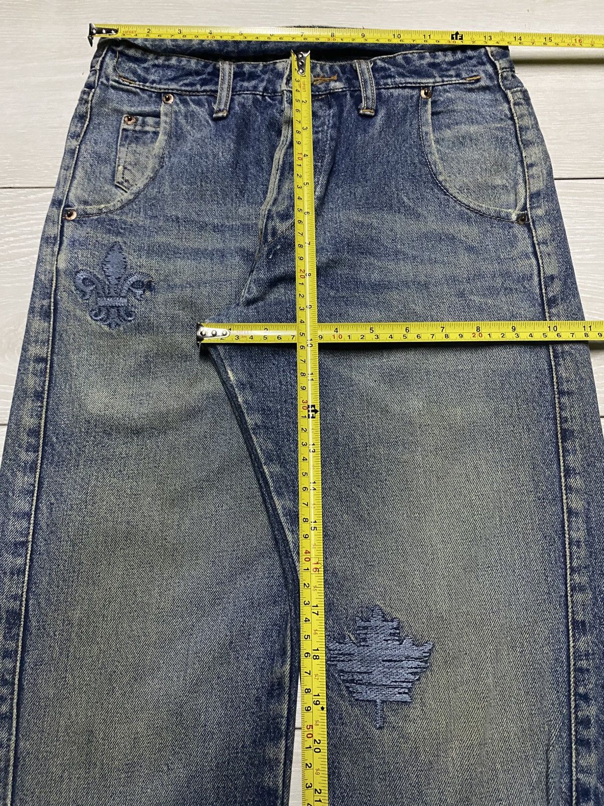 Japanese Brand MYK Vintage Y2K Flare Denim Distressed & Embroidered Size US 27 - 18 Thumbnail