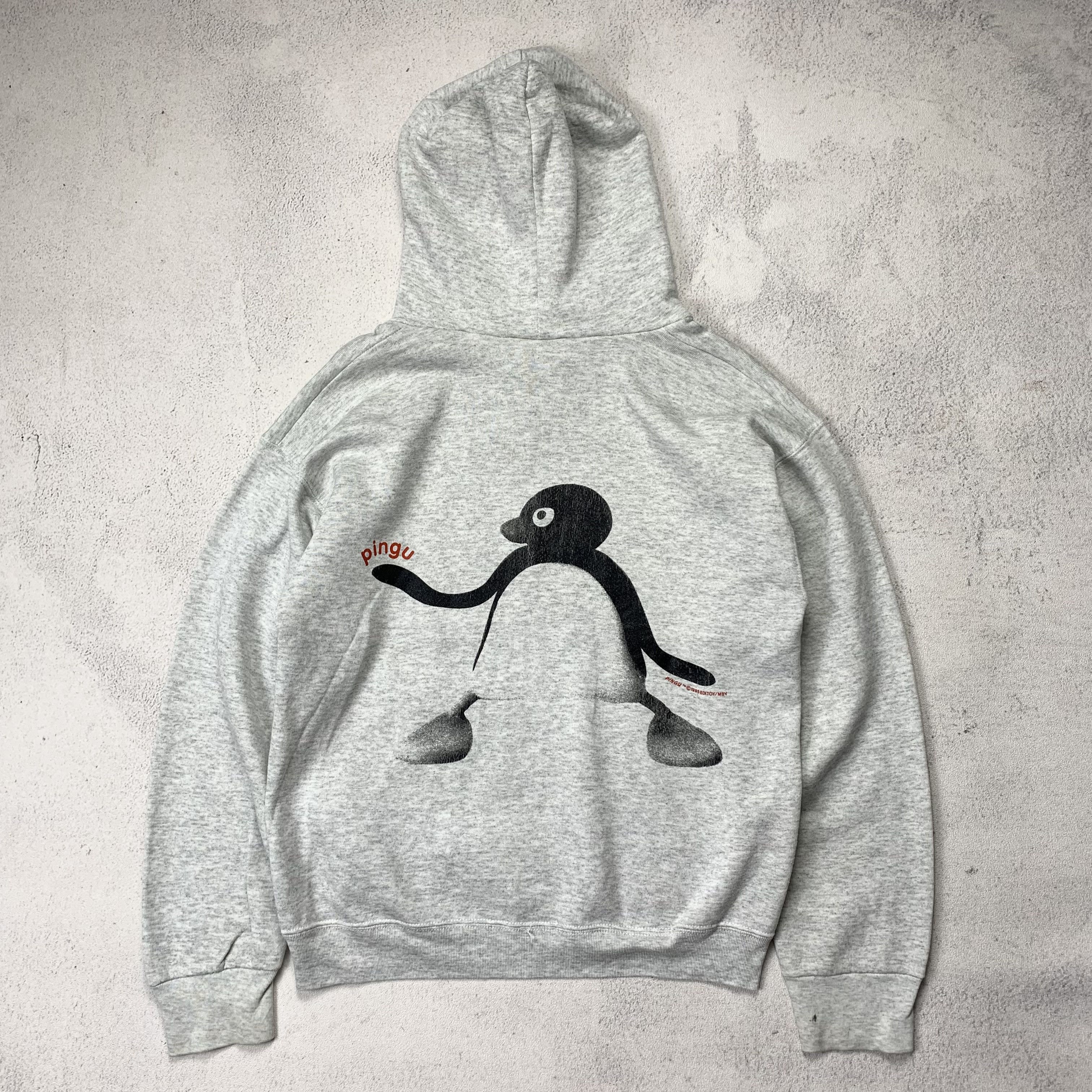 image of Cartoon Network x Movie Vintage Pingu 1995 Hoodie Children Television Series in Grey (Size Small)