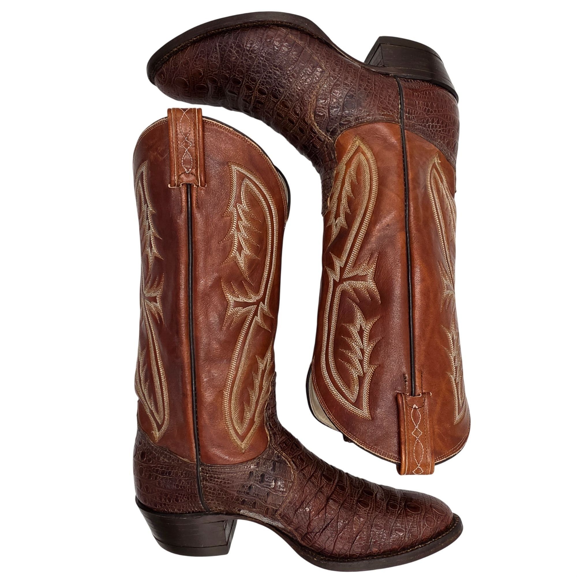 Tony Lama Vintage El Rey Tony Lama HBL Exotic Men 9D Brown Cowboy Boot Size US 9 / EU 42 - 7 Thumbnail