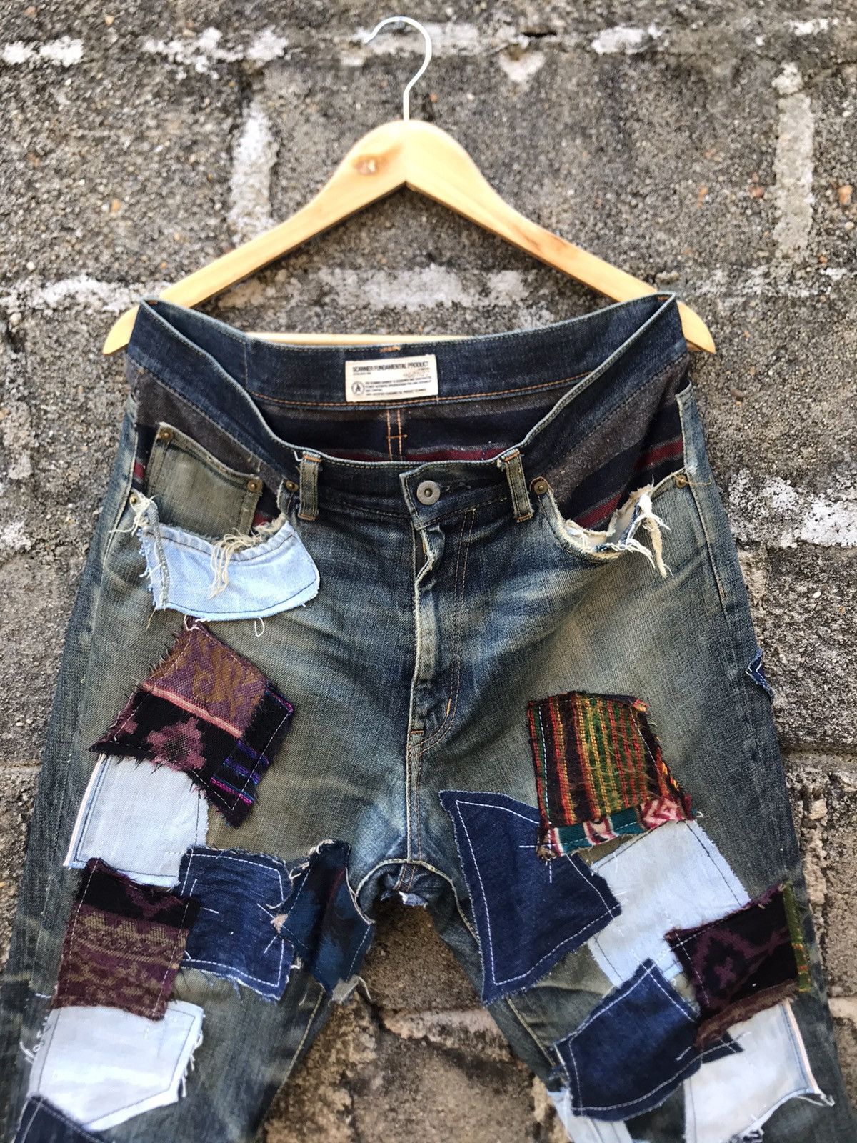 FDMTL ⚡️Japanese Brand Scanner Fundamental Crazy Patchwork Denim Size US 35 - 4 Thumbnail