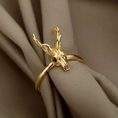 Jewelry Animal Antelope Skull Ring Size ONE SIZE - 1 Thumbnail