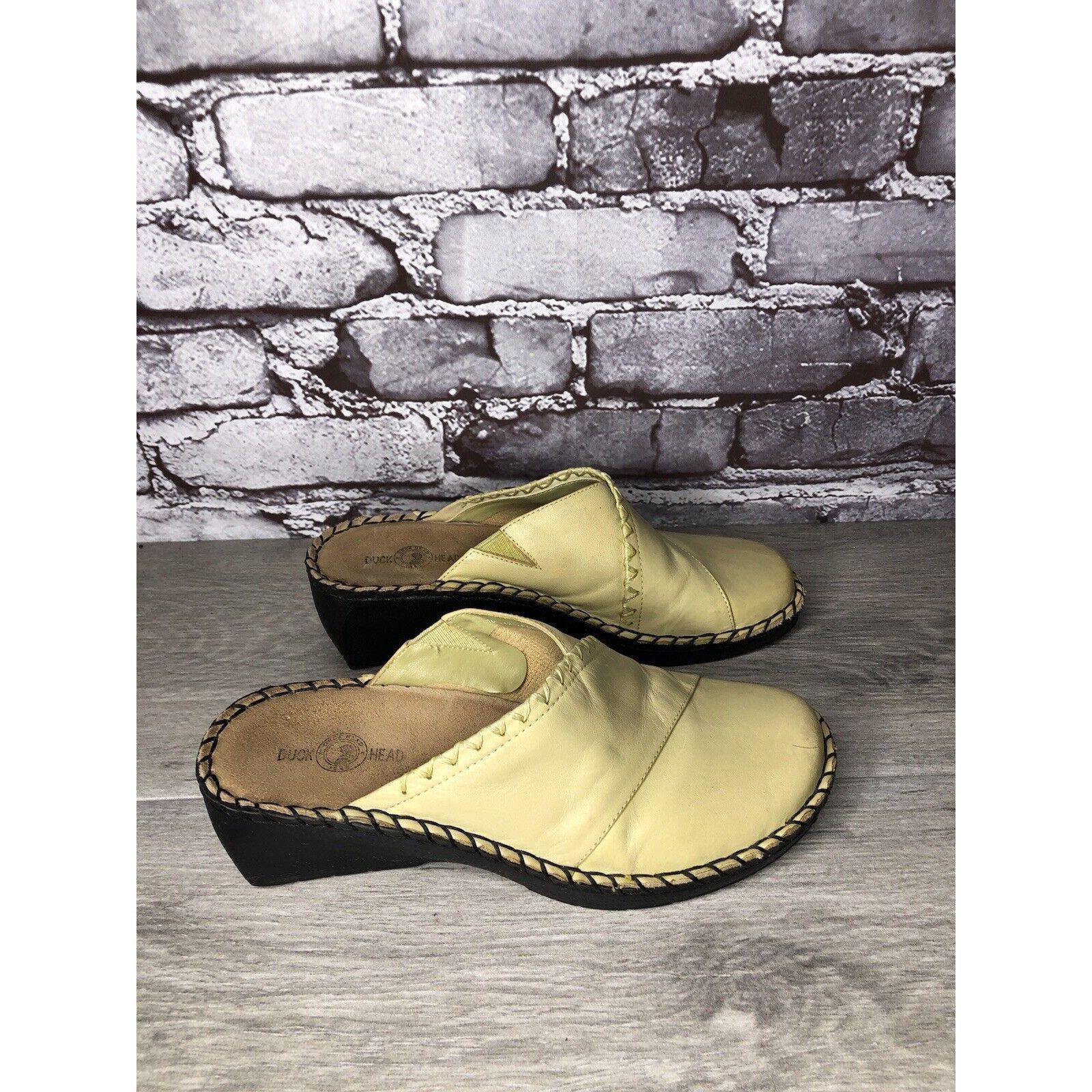 Duck Head Duckhead Yellow Leather Slip On Comfort Wedge Clogs Shoes Wo Size US 7 / IT 37 - 4 Thumbnail
