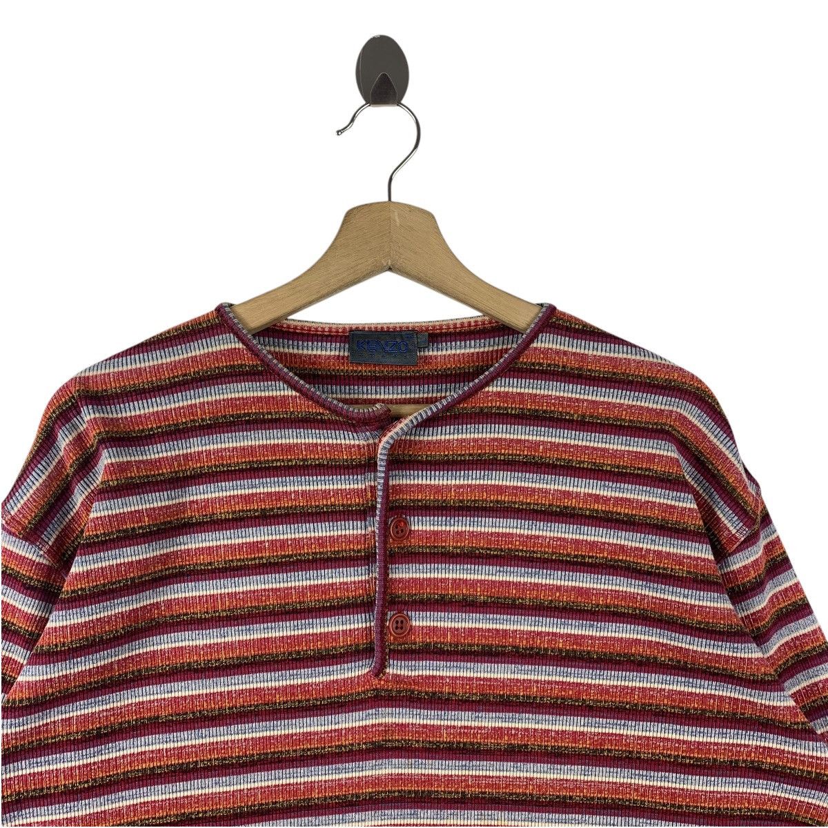 Japanese Brand × Kenzo Vintage KENZO homme u collar stripe long sleeve tee Size US L / EU 52-54 / 3 - 2 Thumbnail