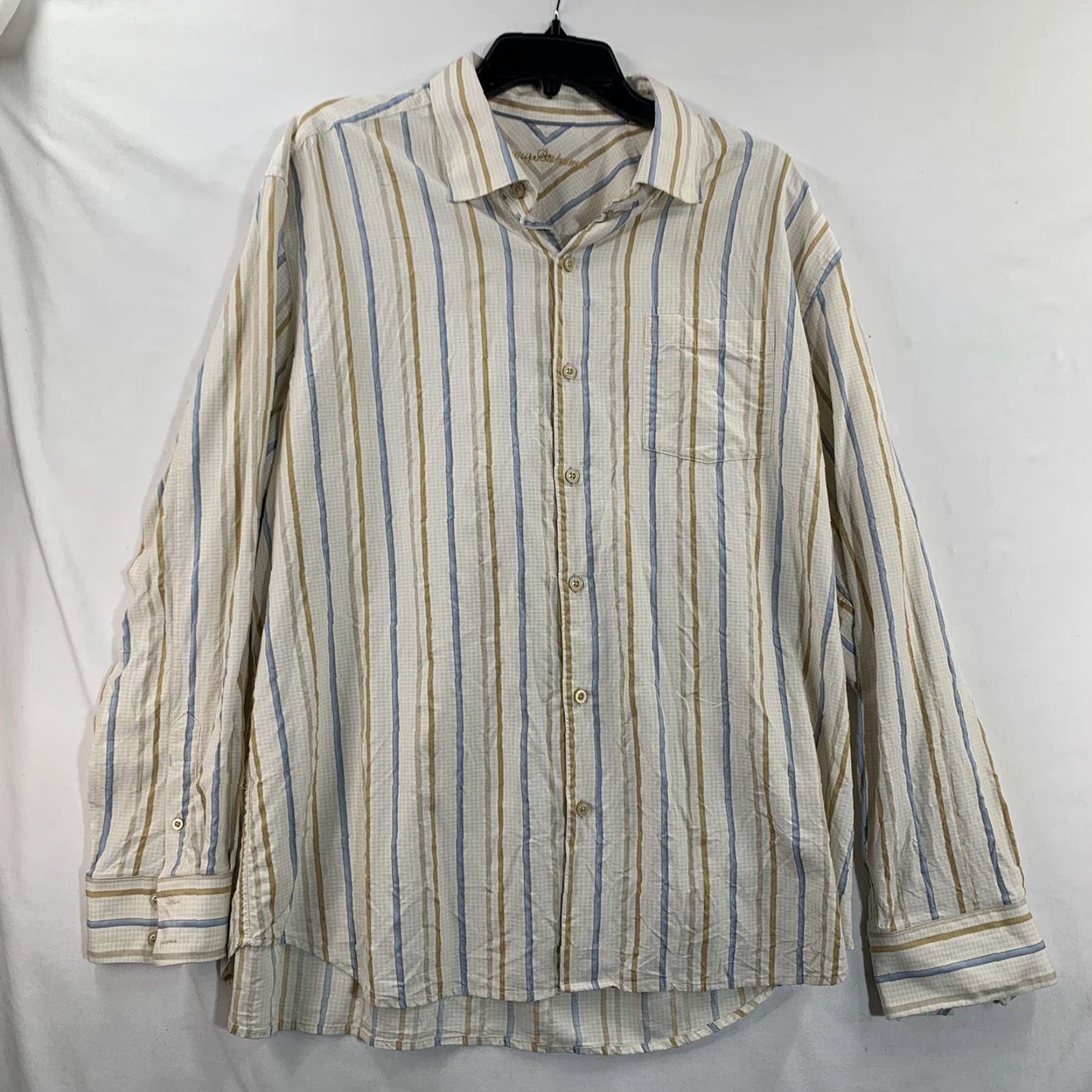 Tommy Bahama VINTAGE Tommy Bahama Shirt Mens Shirt XL White Linen Striped Button-Up Long Sleeve Casual Theme Flower 90s Size US XL / EU 56 / 4 - 2 Thumbnail