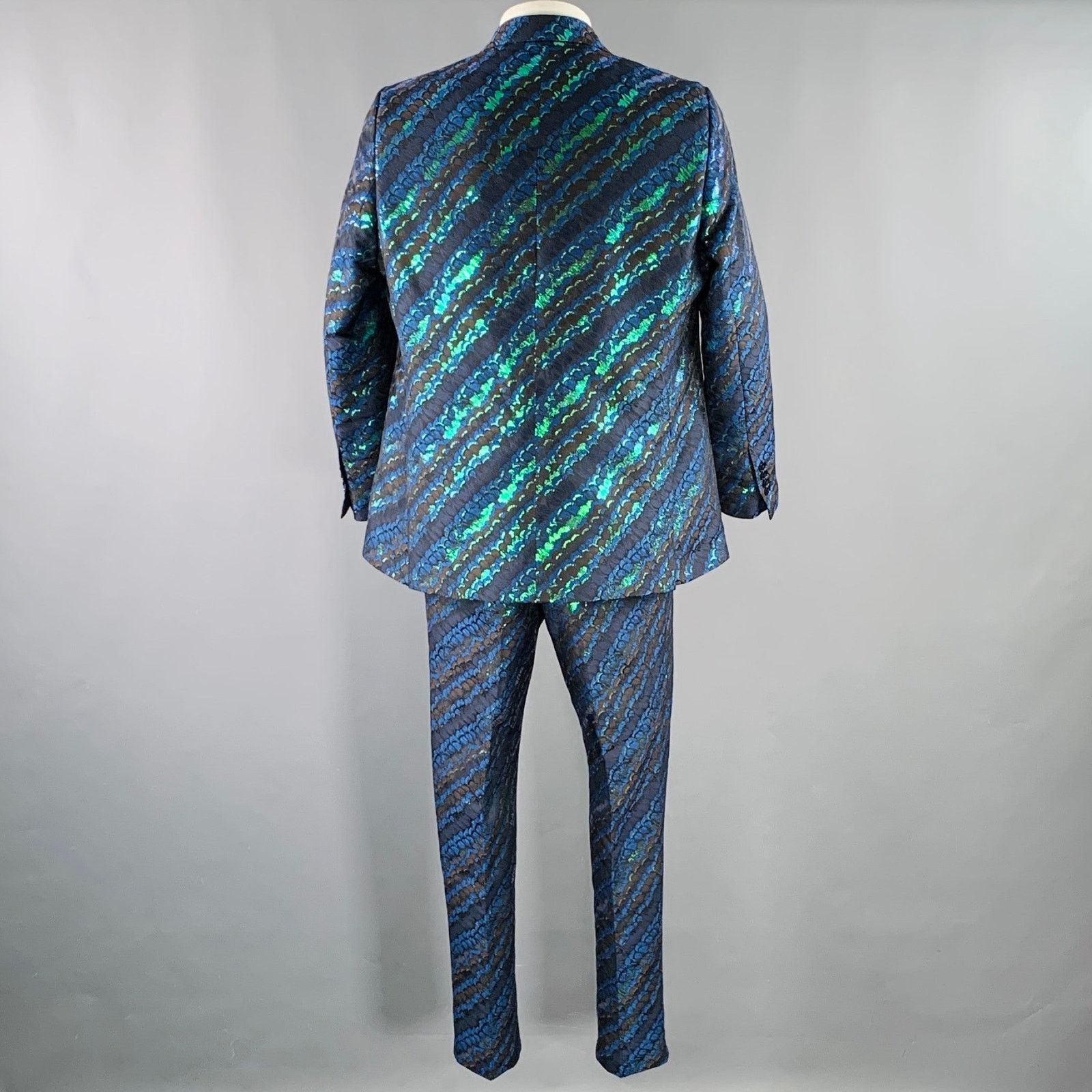 Dolce & Gabbana Size 44 Black Green Blue Jacquard Polyester Suit Size 44R - 4 Thumbnail