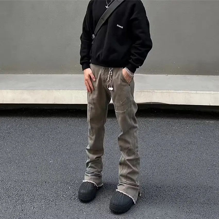Designer × Japanese Brand Khaki Flared Jeans Y2K Patchwork Size US 32 / EU 48 - 2 Thumbnail