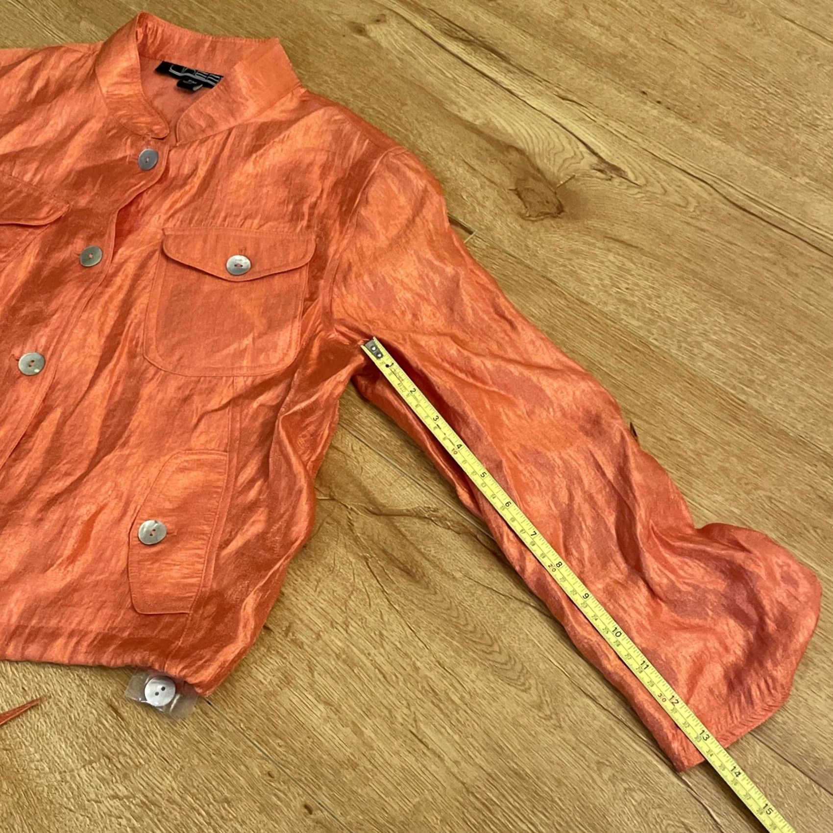 Vintage Linear Womens Sz PM Shiny Metallic Orange Convertible Sleeve Jacket Top Size M / US 6-8 / IT 42-44 - 4 Thumbnail