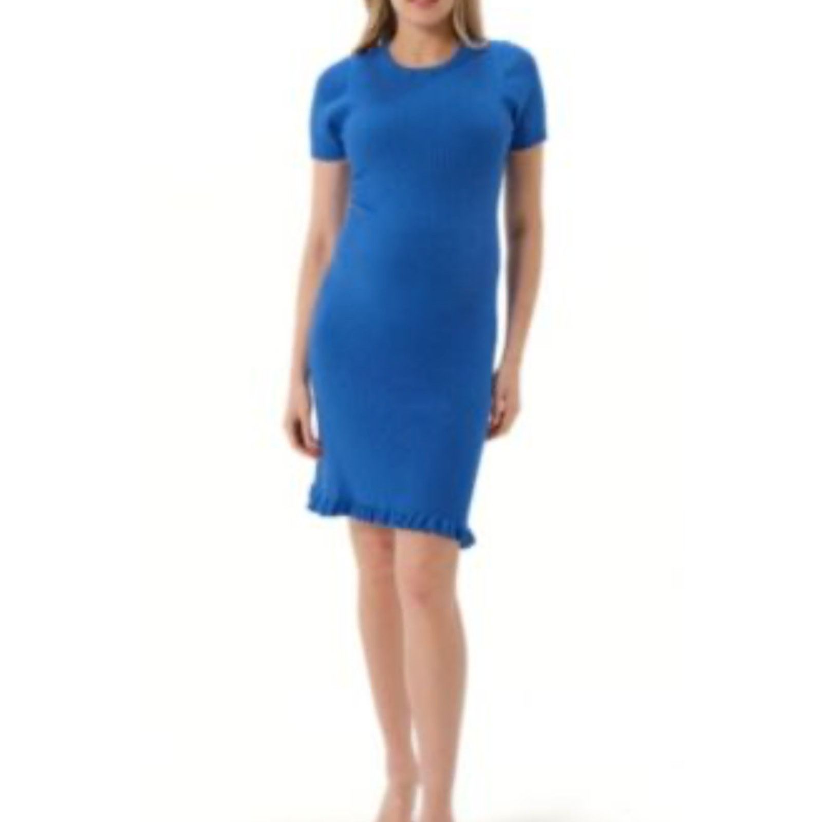 BP. BP Women's Blue Ribbed Bodycon Lettuce Edge Mini Dress NWT M Size M / US 6-8 / IT 42-44 - 1 Thumbnail