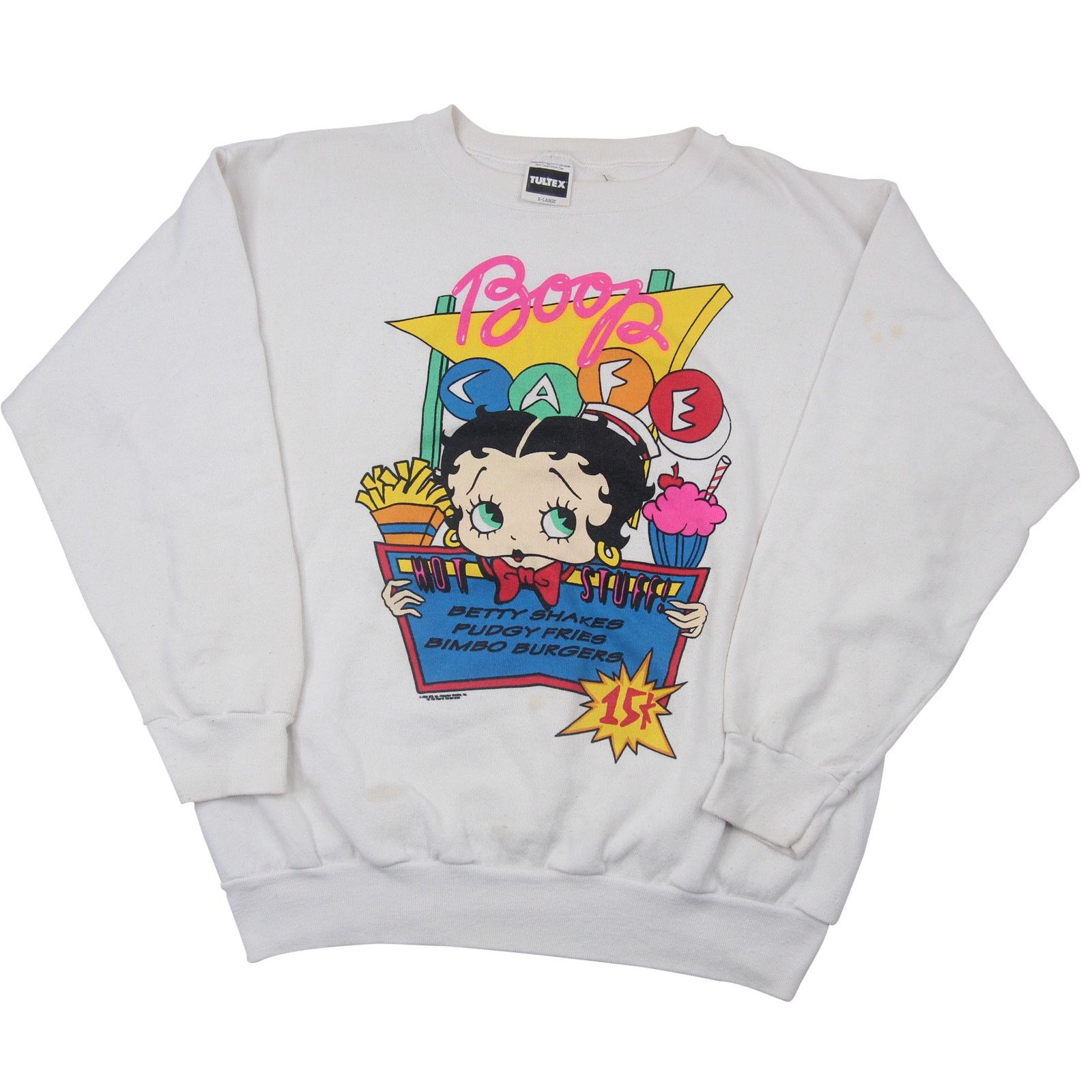 image of Vintage Betty Boop "boop Cafe" Graphic Sweatshirt in White, Men's (Size XL)