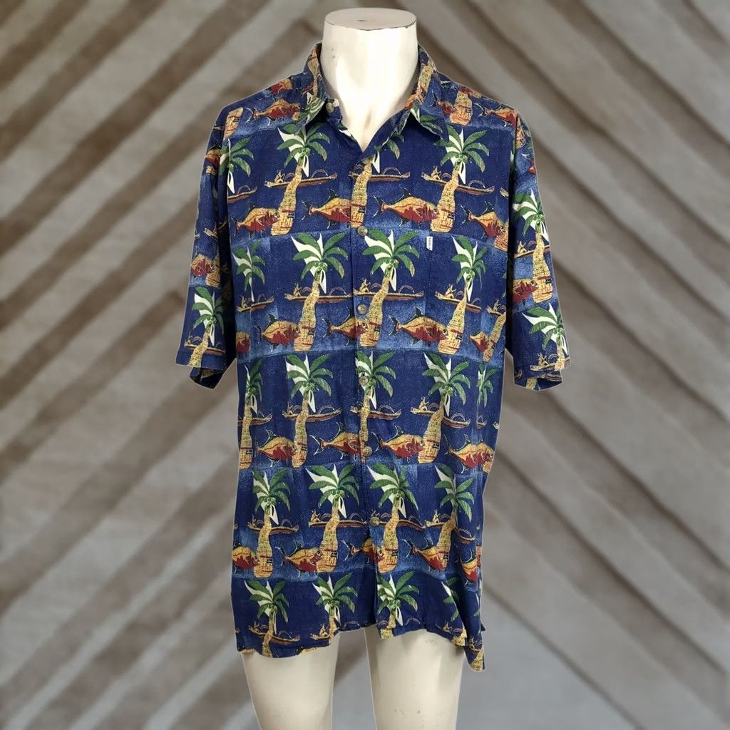 Vintage Kahala Mens XL Blue Hawaiian Shirt Button Collared 100% Cotton Size US XL / EU 56 / 4 - 1 Thumbnail