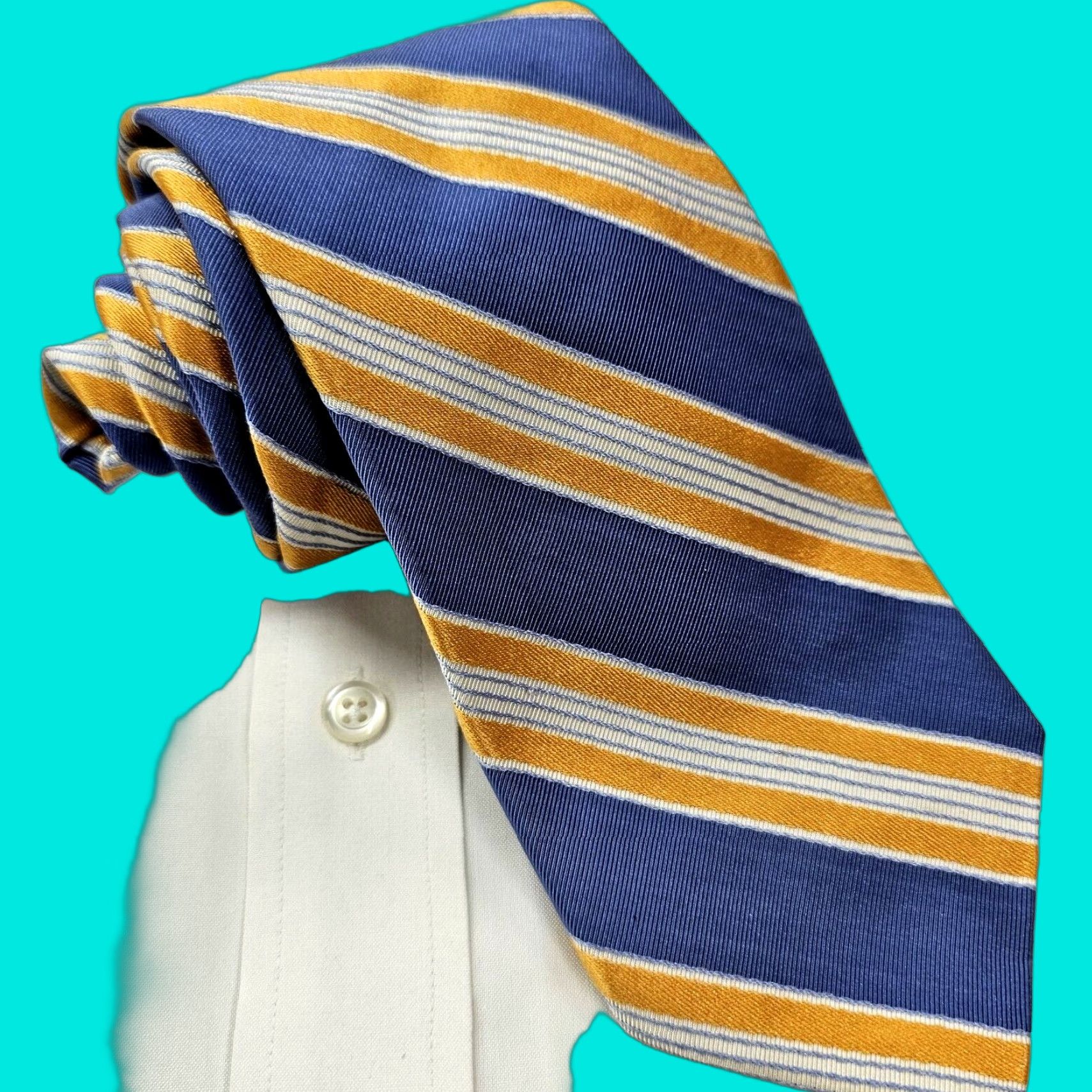 Ike Behar IKE Behar Repp Necktie Men's Blue Gold Strip Tie 59" X 3.5" Designer Stylish Size ONE SIZE - 1 Thumbnail