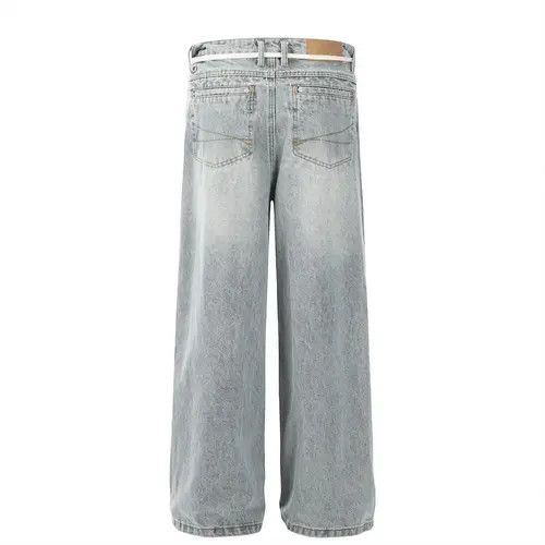 Jean American retro washed distressed simple loose lace-up jeans Size US 32 / EU 48 - 3 Thumbnail