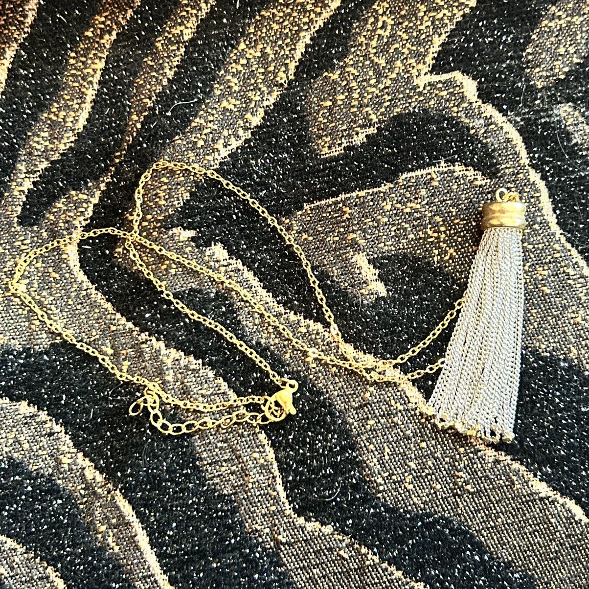 Handmade Handcrafted silver and gold chain fringe pendant necklace Size ONE SIZE - 7 Thumbnail