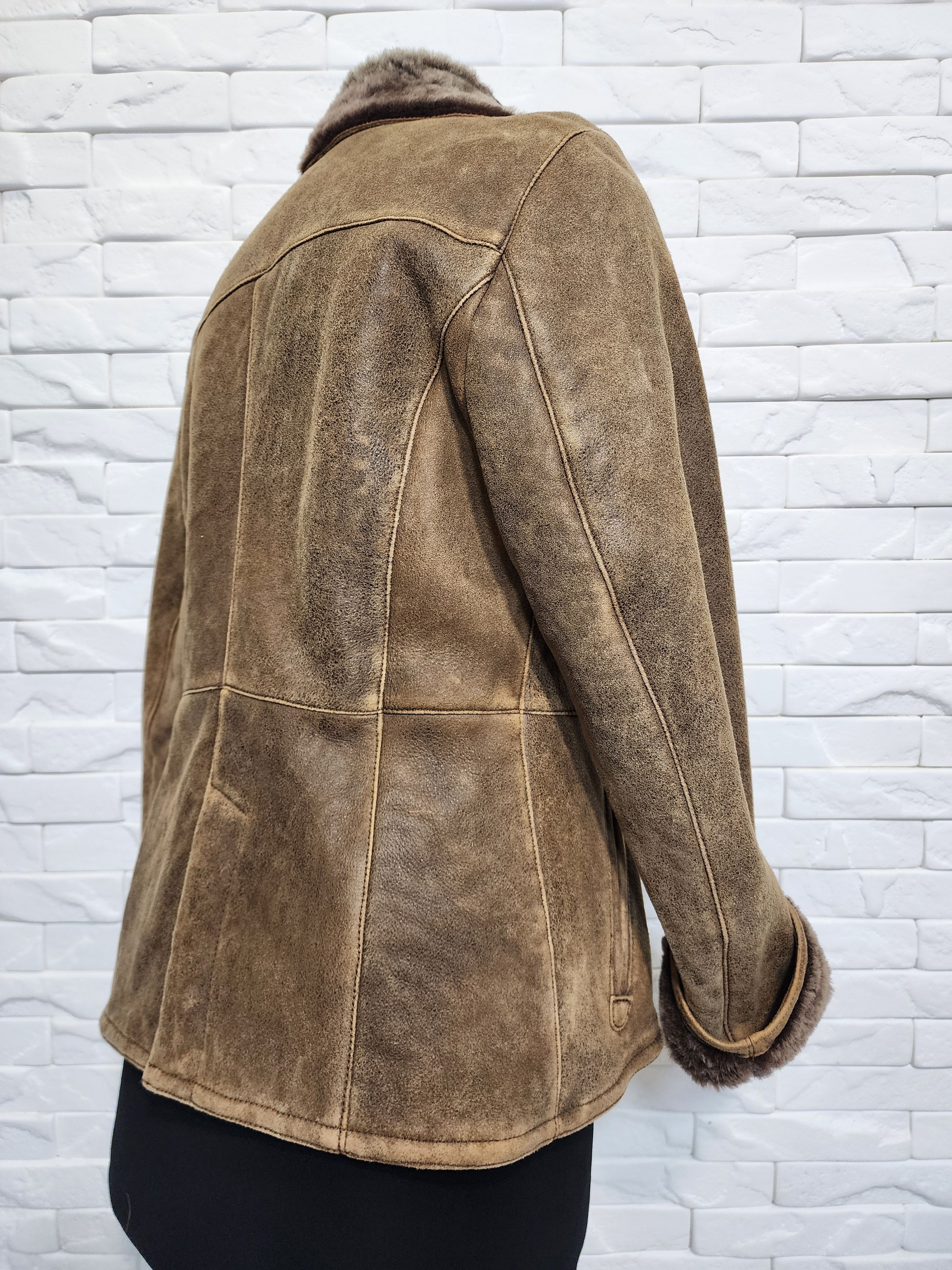 Genuine Leather Brown Sheepskin Coat: Women's Warm Genuine Fur Winter Coat Size M / US 6-8 / IT 42-44 - 5 Thumbnail