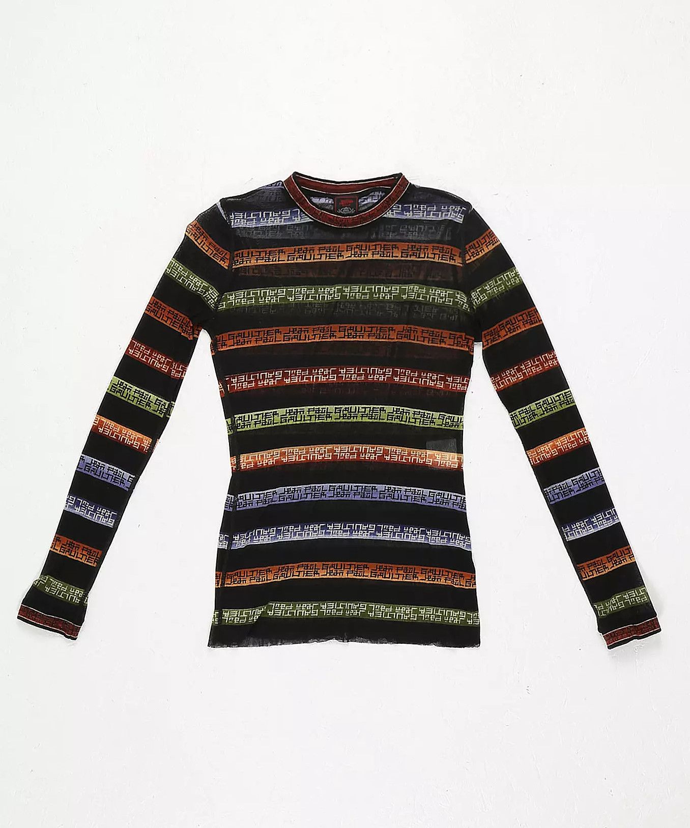 Jean Paul Gaultier × Vintage 🌱 Jean Paul Gaultier Long Sleeve Mesh Top Pixel Print 90s Size L / US 10 / IT 46 - 9 Thumbnail