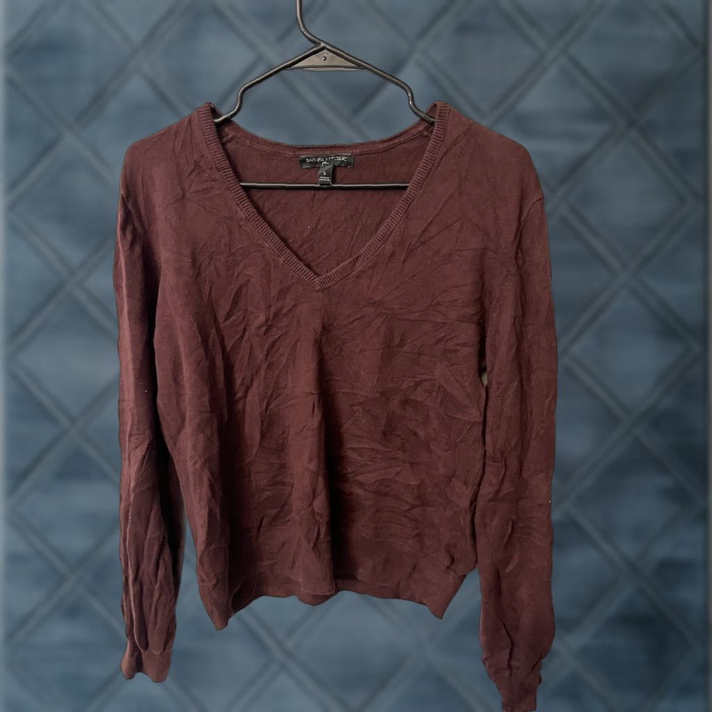 Banana Republic BANANA REPUBLIC Women V-Neck Solid Sweater Size S Brown Long Sleeve Pullover with Pockets Size S / US 4 / IT 40 - 1 Thumbnail