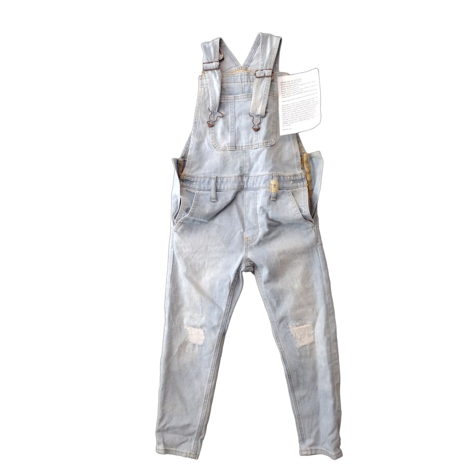 Denime Coveralls Women's 7/8 Blue Distressed Bib Light Wash Denim Shirt? Size 27" / US 4 / IT 40 - 1 Thumbnail