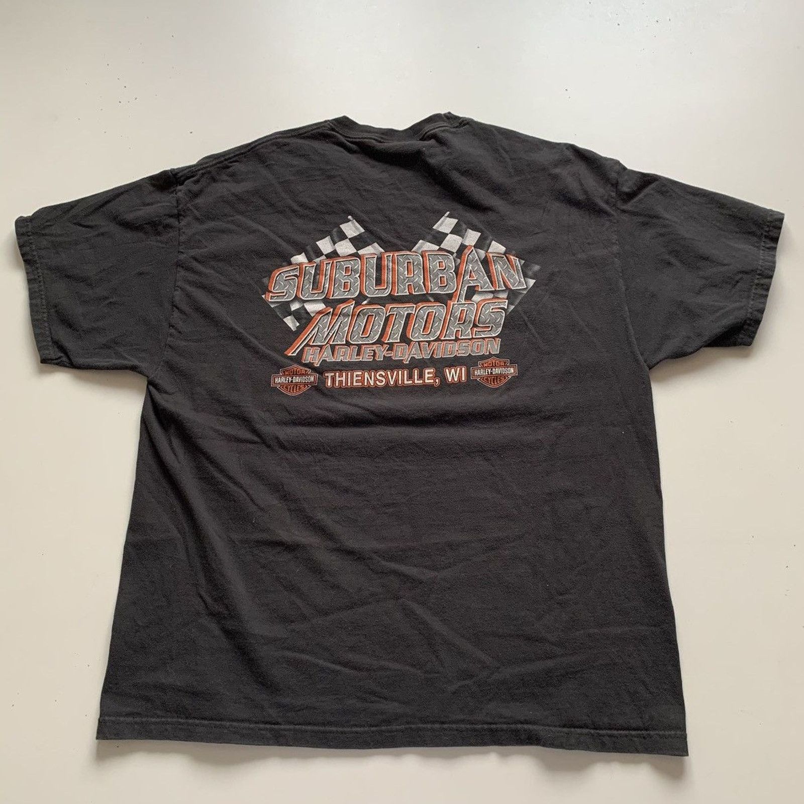 Harley Davidson × Vintage Vintage Y2K Harley Davidson Racing T Shirt XL Faded Black Size US XL / EU 56 / 4 - 4 Thumbnail