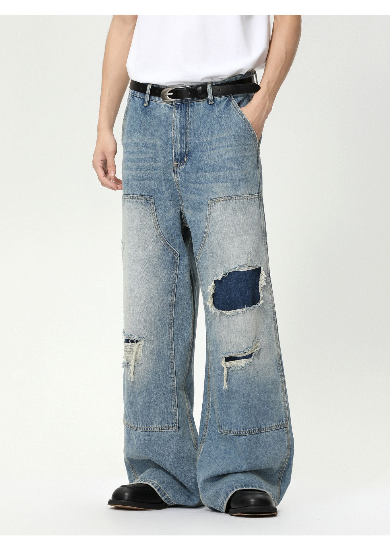 Vintage Washed street style retro patchwork ripped jeans Size US 32 / EU 48 - 2 Thumbnail