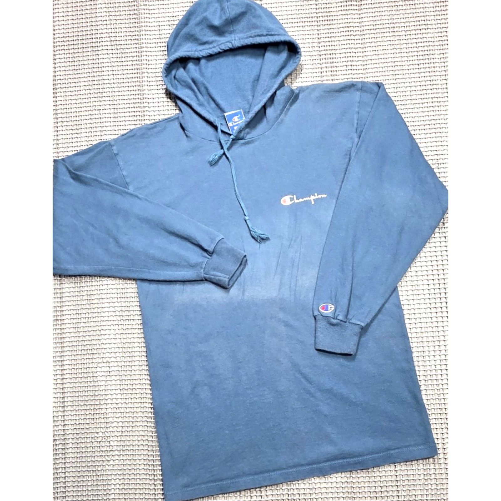 Champion VINTAGE Champion Shirt Long Sleeve M Blue Logo Hooded 80s 90s Distressed Sports Mens Size US M / EU 48-50 / 2 - 2 Thumbnail