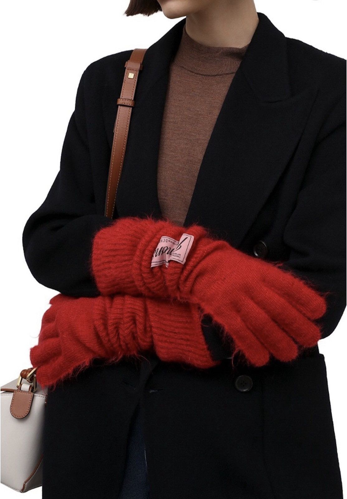 Raf Simons Red Mohair Long Logo Gloves