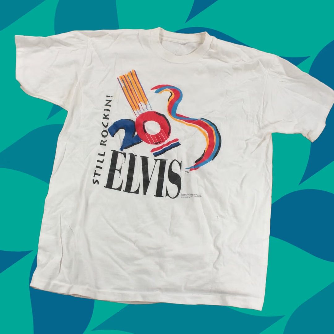 Vintage VINTAGE 1997 Elvis Presley 20th anniversary T-Shirt XL white 90s single stitch Mens Size US XL / EU 56 / 4 - 1 Thumbnail