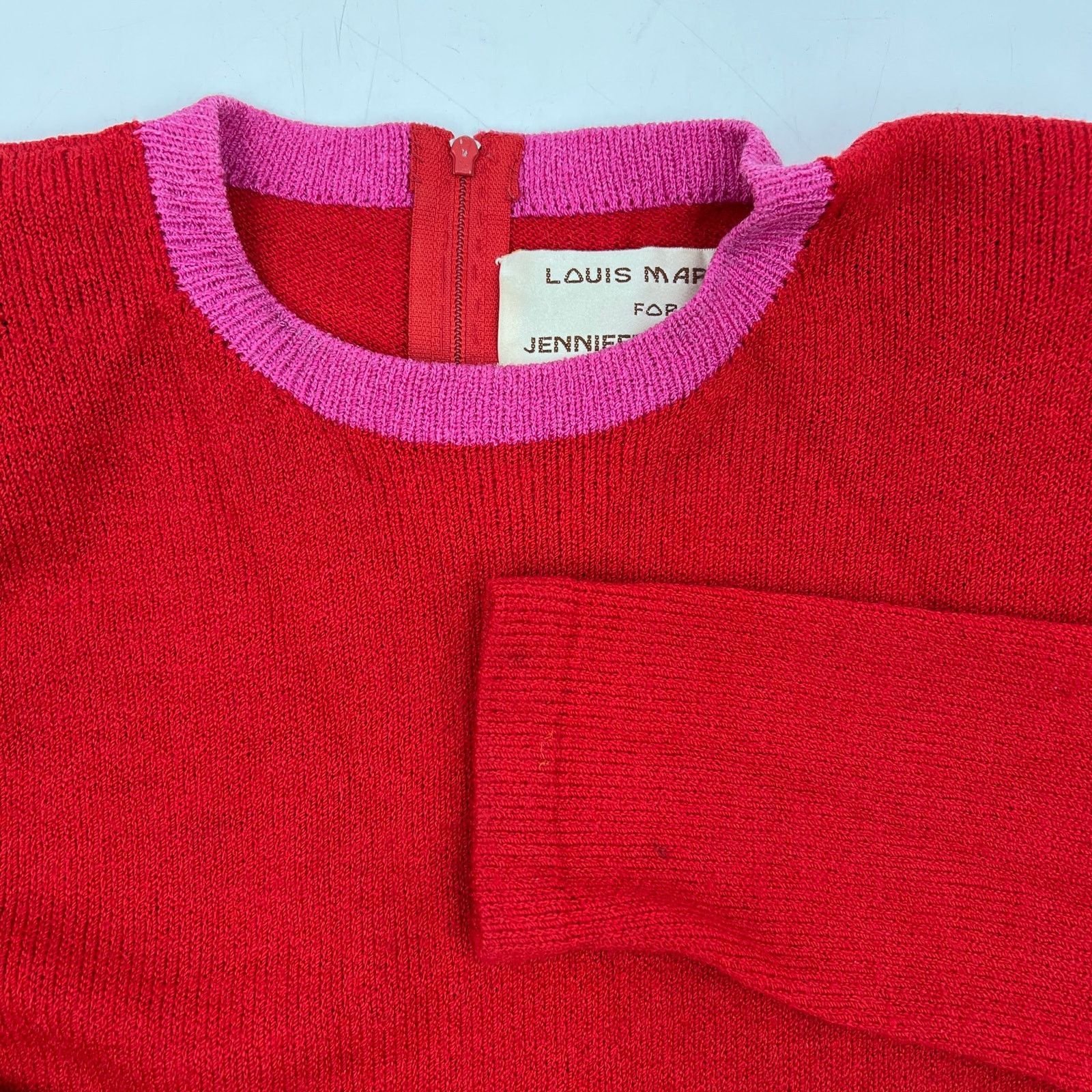 Vintage Vintage Wool Dress Red Knit Long Sleeves by Louis Marino Size M / US 6-8 / IT 42-44 - 2 Thumbnail