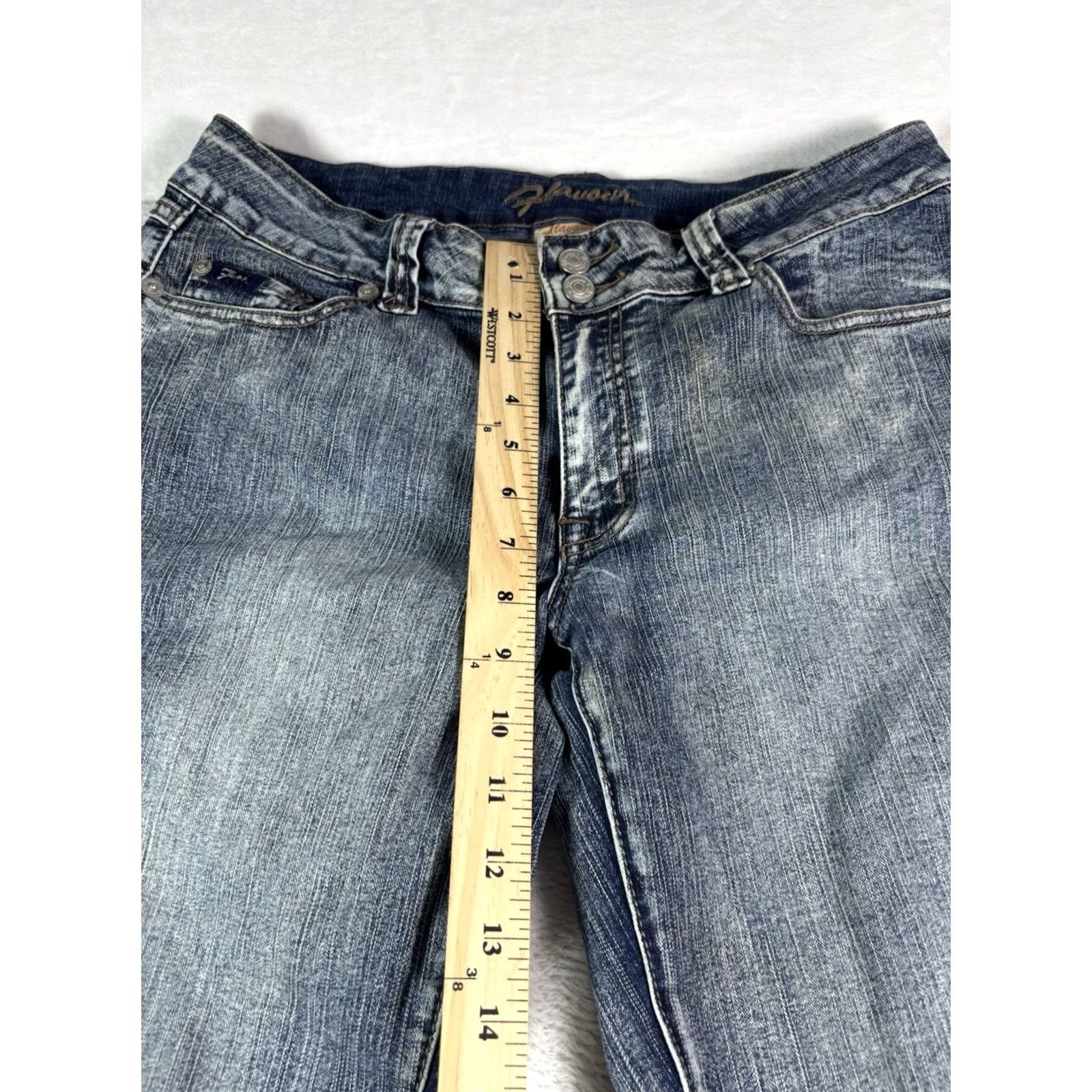 Vintage Flavour by Bubblegum Jeans Women 14P Flared Blue Wash Denim 5-Pocket Stretch Medium Wash Vintage: No 80s 90s Womens Size ONE SIZE - 3 Thumbnail