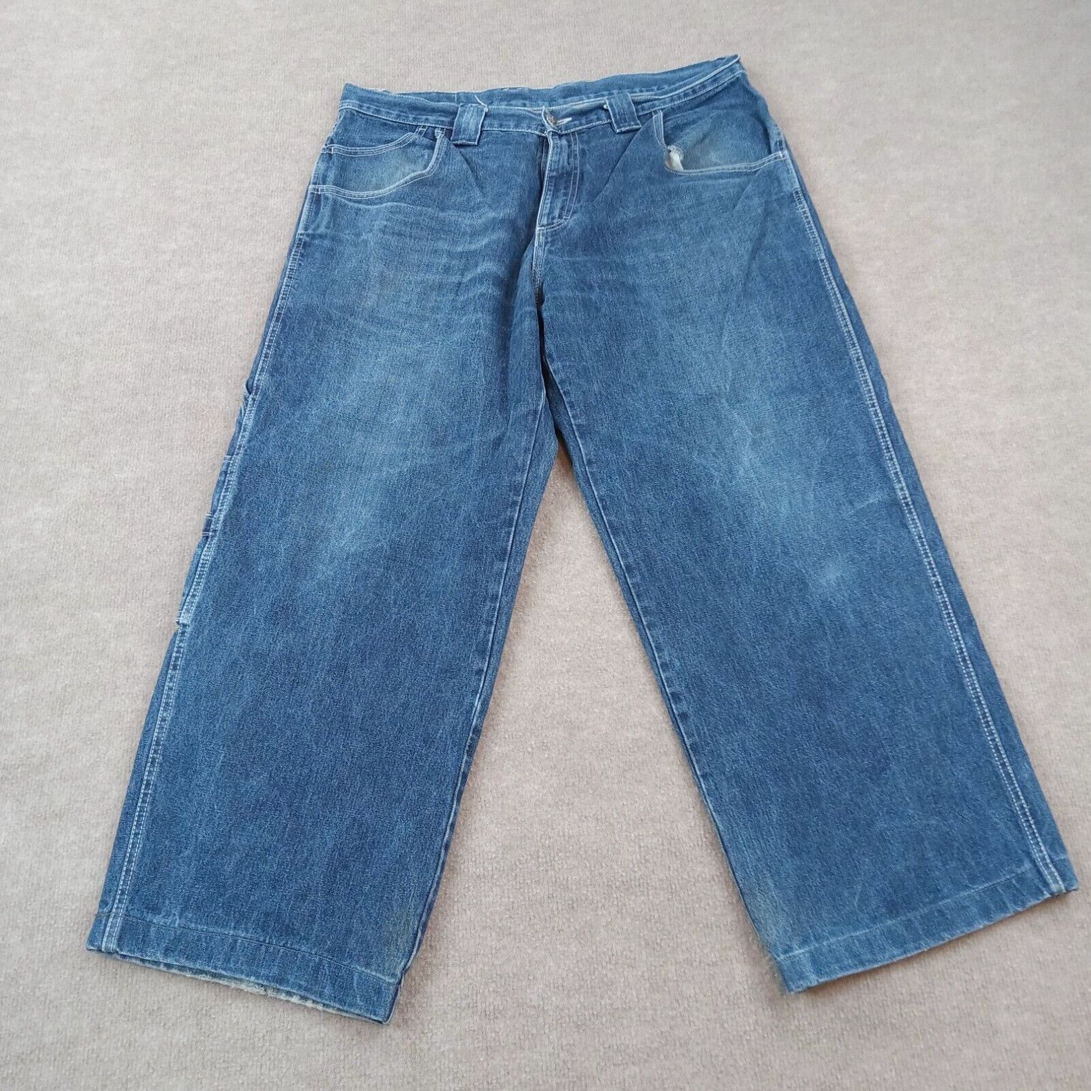 image of Vintage Karl Kani Jeans Mens 40X29 Blue Baggy Cargo Y2K Wide Leg Hip Hop 90's in White