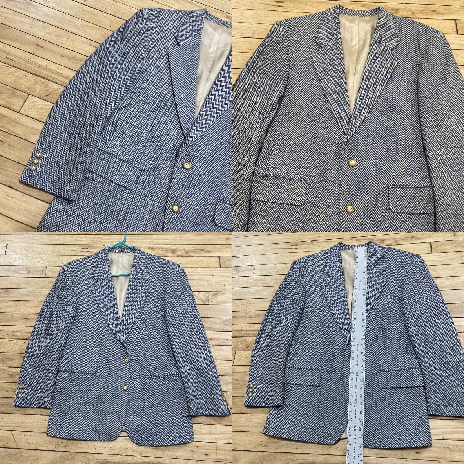 Vintage VINTAGE Only by Eckerle Wool Blazer Men 42R Tweed Herringbone Blue Yellow 90s Notch Lapel Single-Breasted 2-Button Casual Business Size 42R - 11 Thumbnail