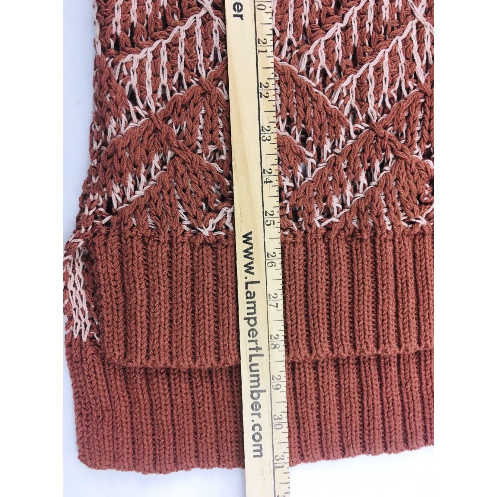Vintage VINTAGE Universal Thread Sweater XS Rust Red-Brown Cream Open Knit Long Tunic Womens Pullover Knit Open-Knit Geometric 90s Theme Size XS / US 0-2 / IT 36-38 - 5 Thumbnail