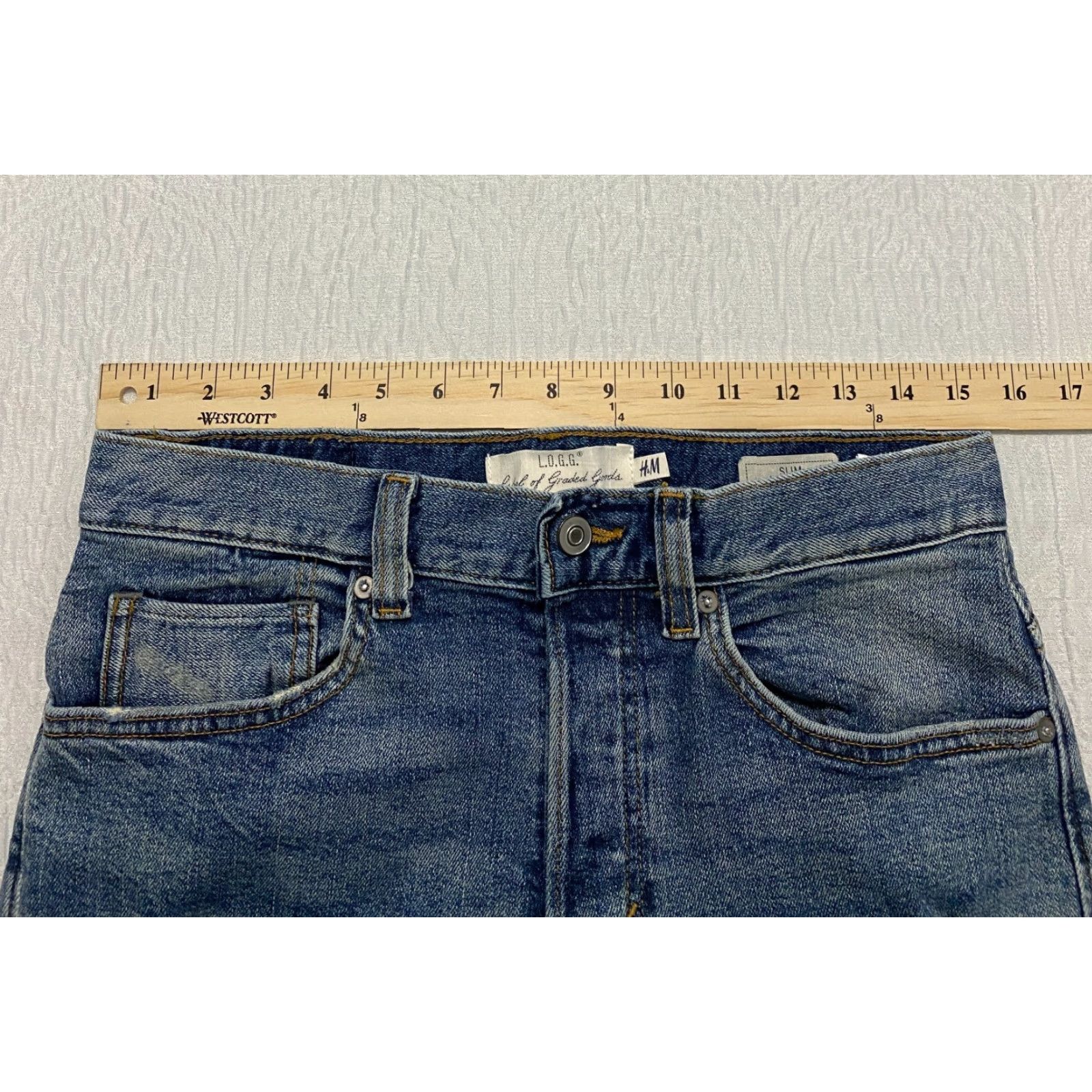 H&M H&M LOGG Jeans Slim Distressed Men Blue 29 Regular Denim Button fly 5-Pocket Design Inseam 32 Slim Fit Jeans Mens Size US 30 / EU 46 - 5 Thumbnail