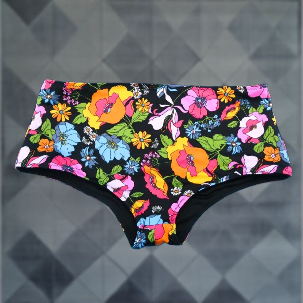 Victorias Secret Vintage Victoria's Secret Black Floral Reversible Hipster Bikini Bottom S Women Swimwear (Size 28)