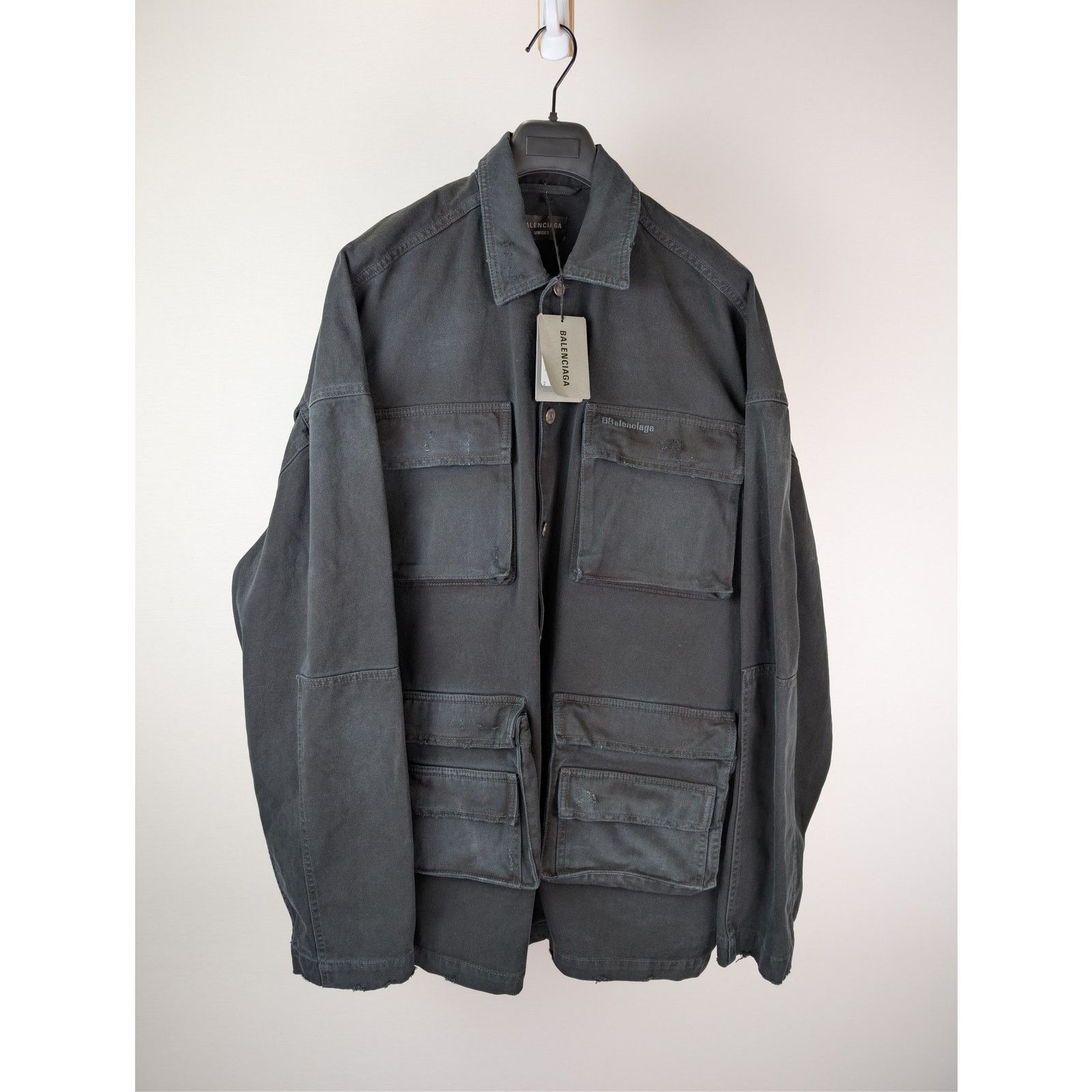 Balenciaga o1rshd1 Left-Hand Denim Cargo Shirt in Sunbleached Black Size US M / EU 48-50 / 2 - 9 Thumbnail