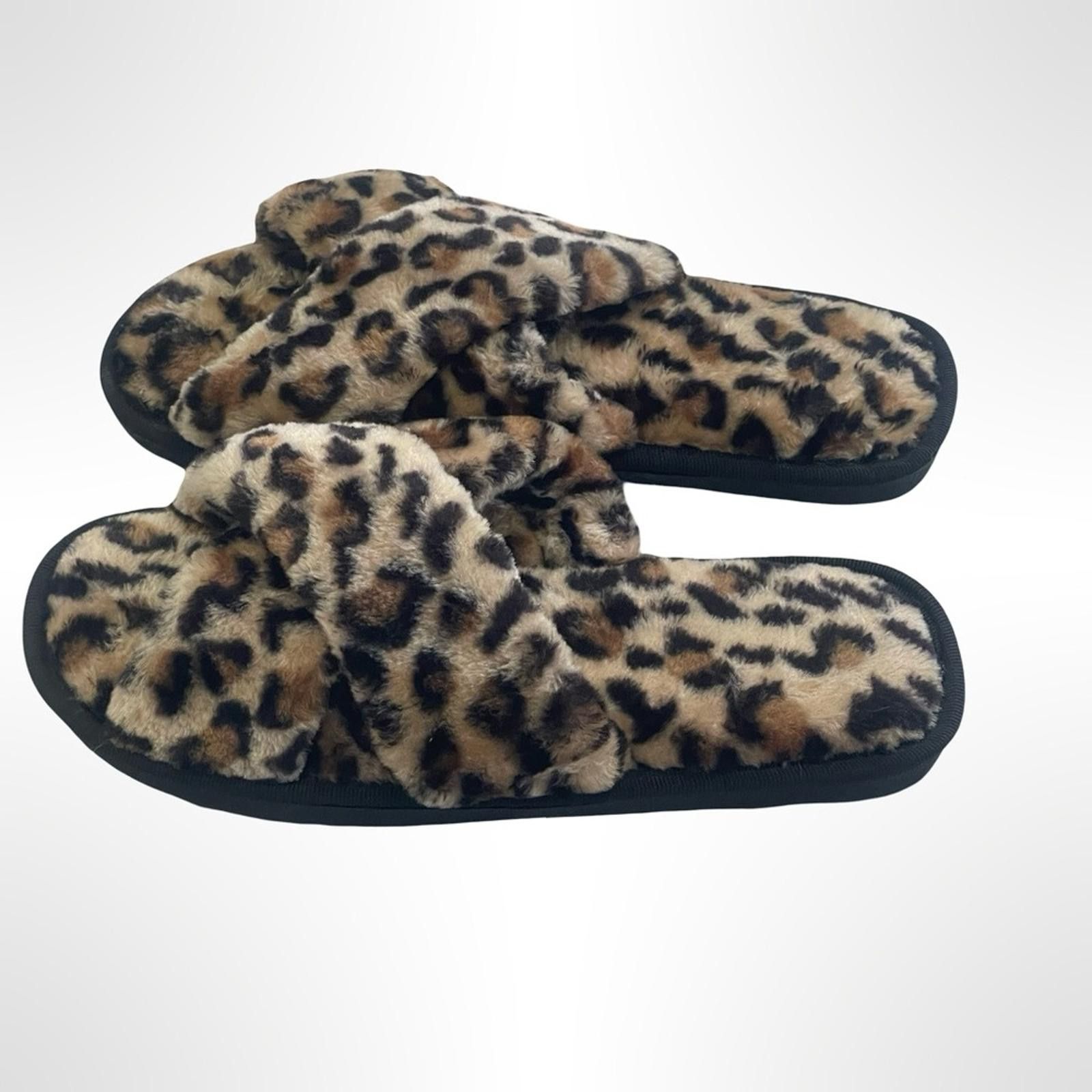 NBDN Nobrandedon Unbranded Leopard Print Fuzzy Slippers M Size US 7 / IT 37 - 2 Thumbnail